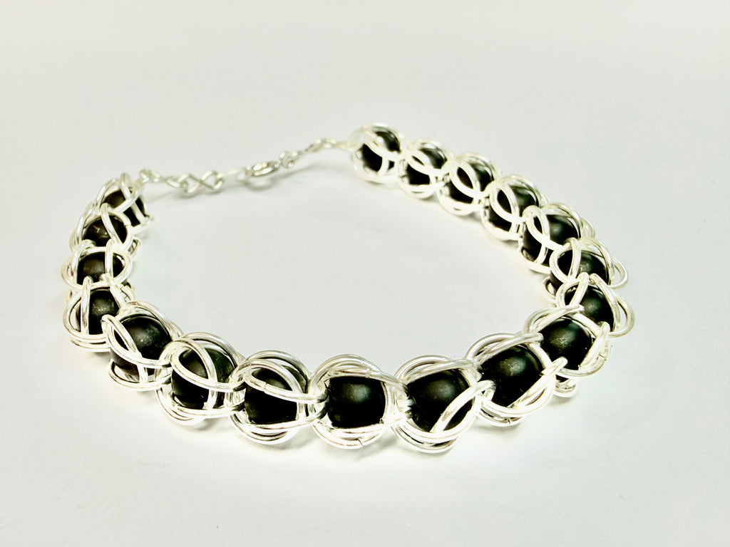Matte Black 6mm Captured Bead Bracelet