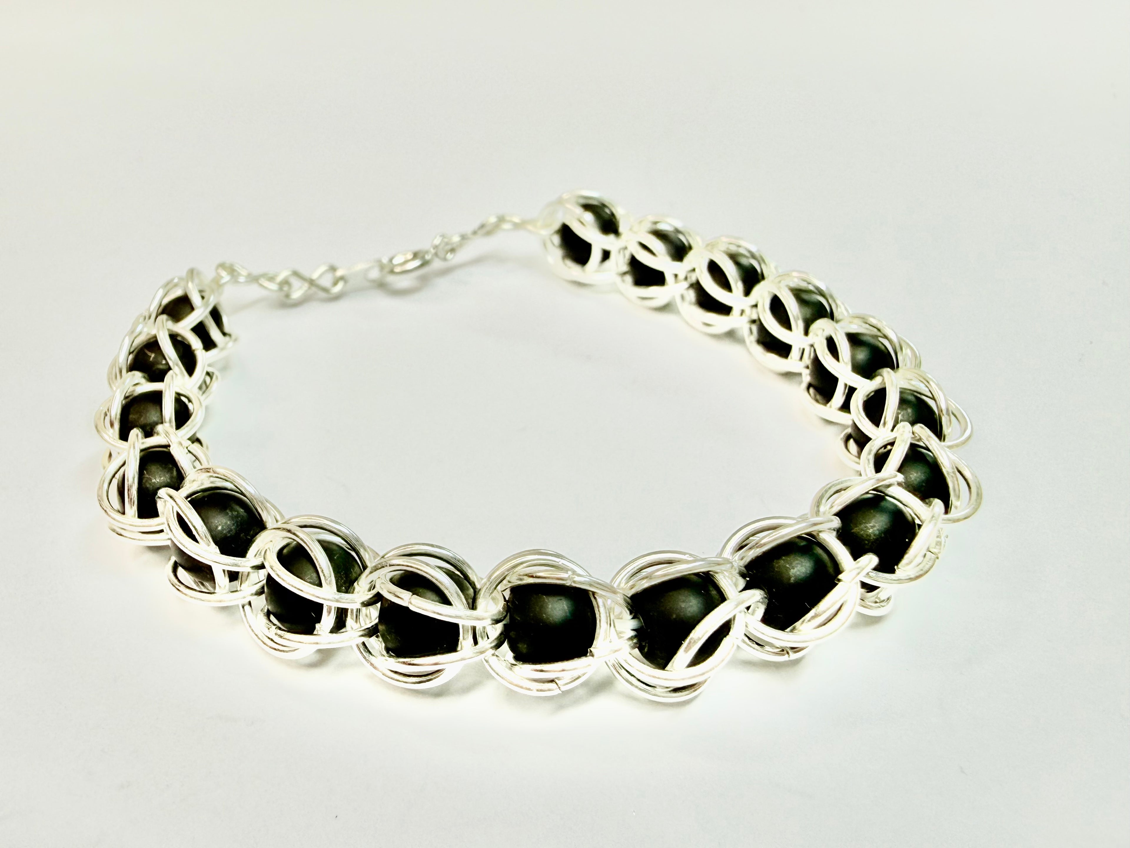 Matte Black 6mm Captured Bead Bracelet