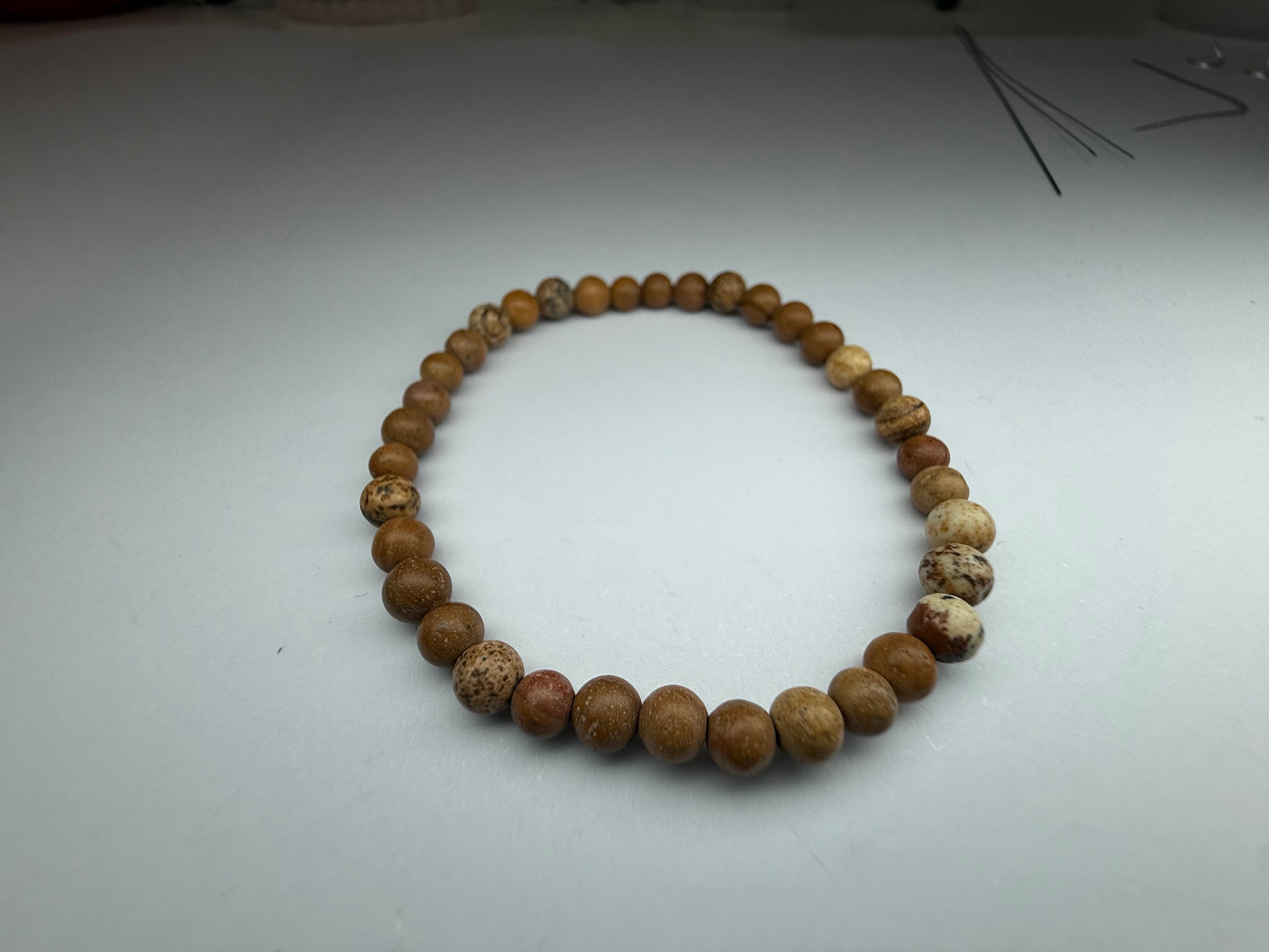 Beaded bracelet on a white surface