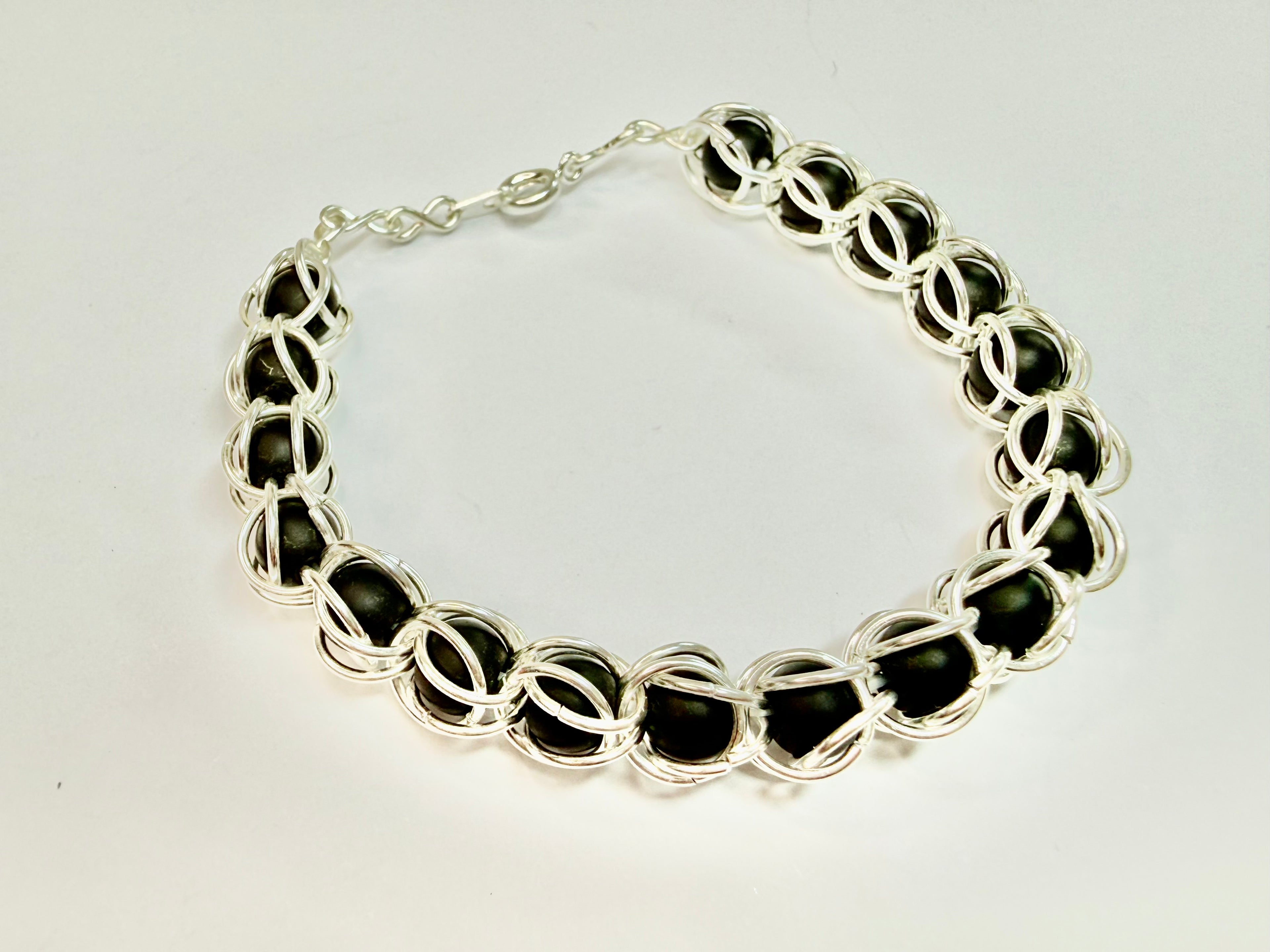 Matte Black 6mm Captured Bead Bracelet