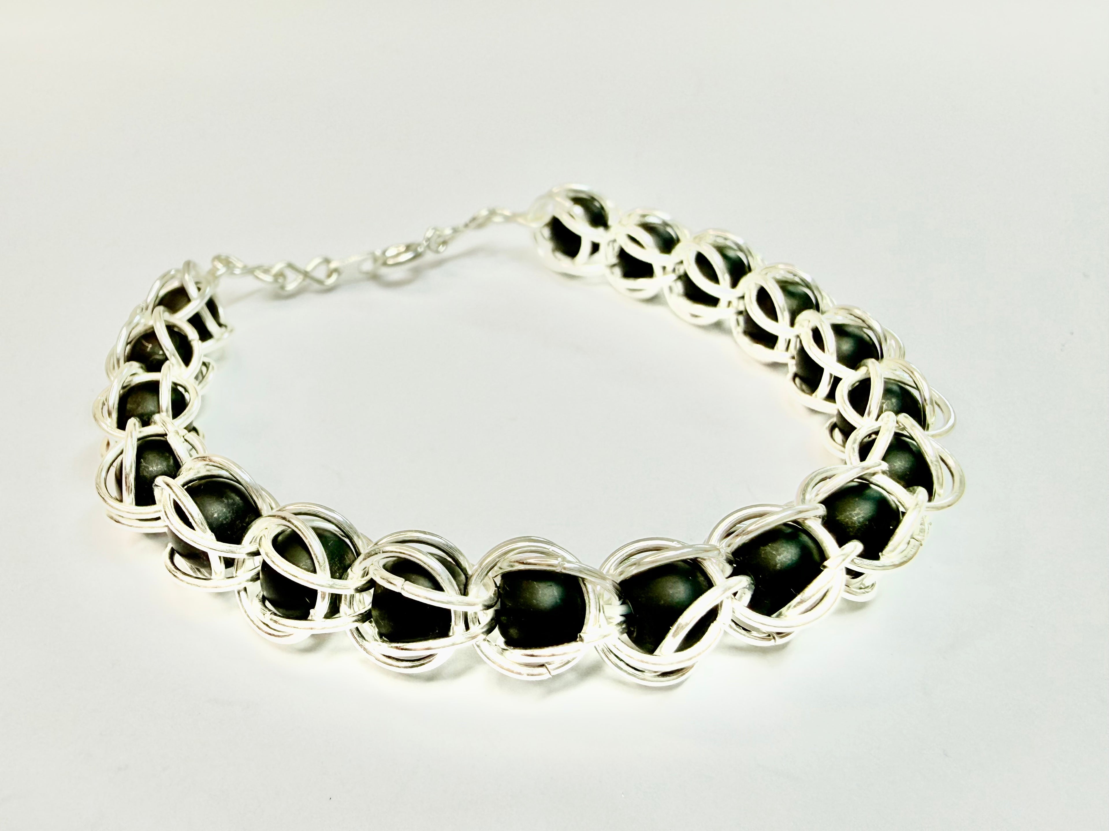 Matte Black 6mm Captured Bead Bracelet