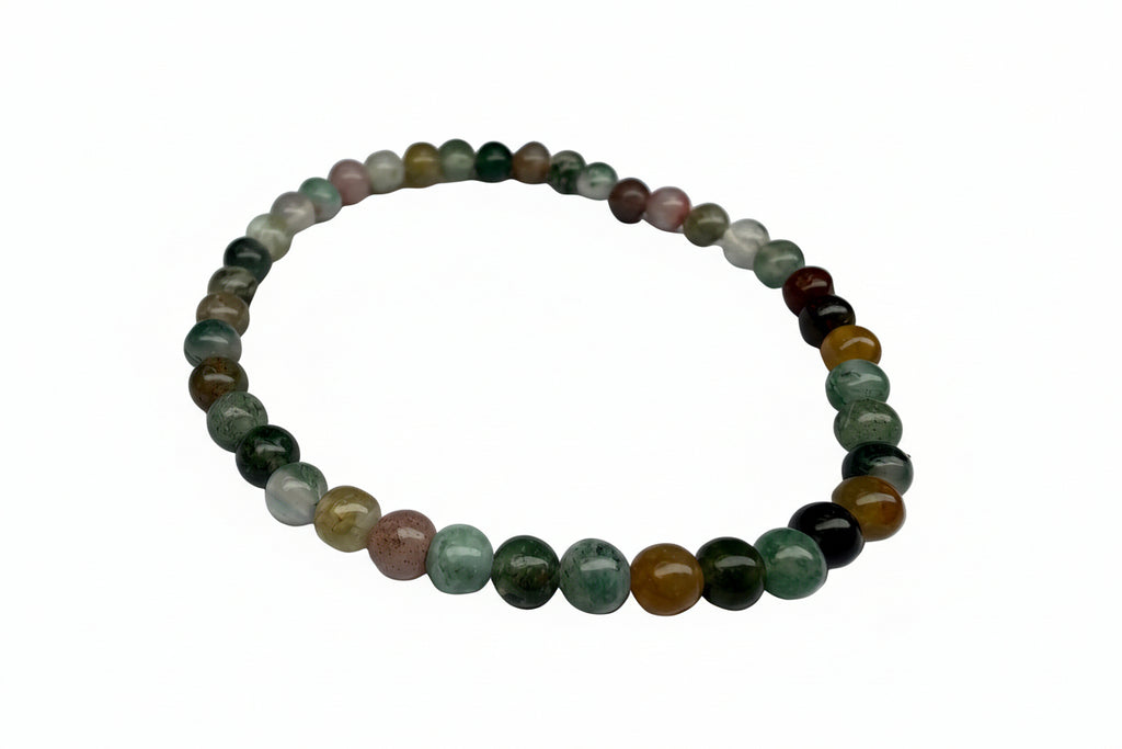 Multicolored beaded bracelet on a white background