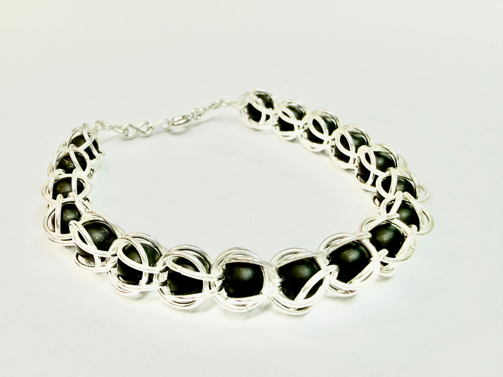 Matte Black 6mm Captured Bead Bracelet