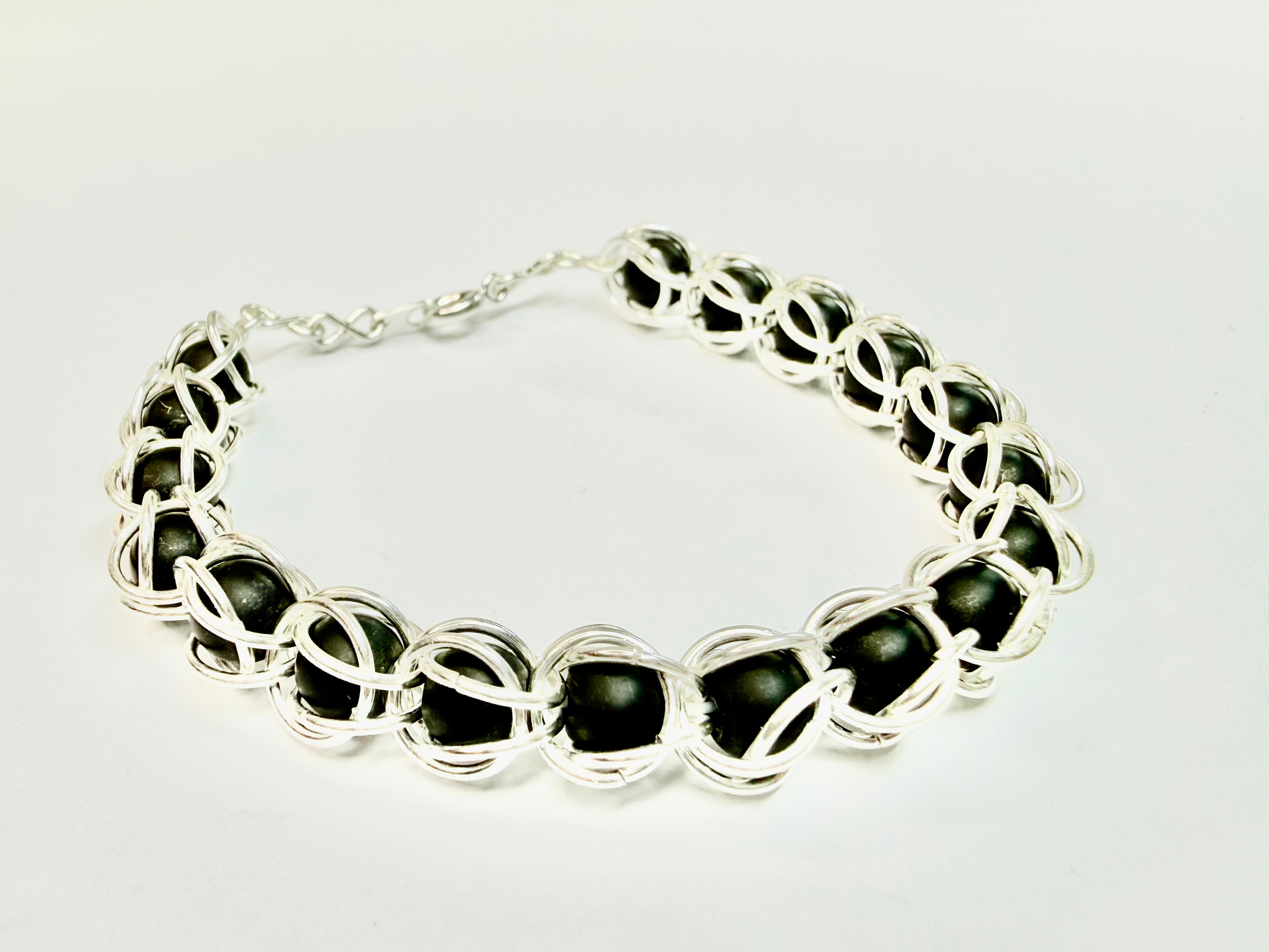 Matte Black 6mm Captured Bead Bracelet