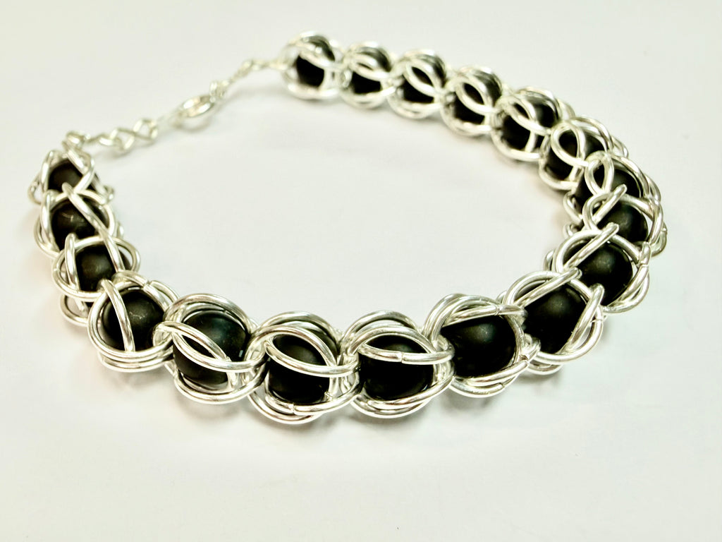 Matte Black 6mm Captured Bead Bracelet