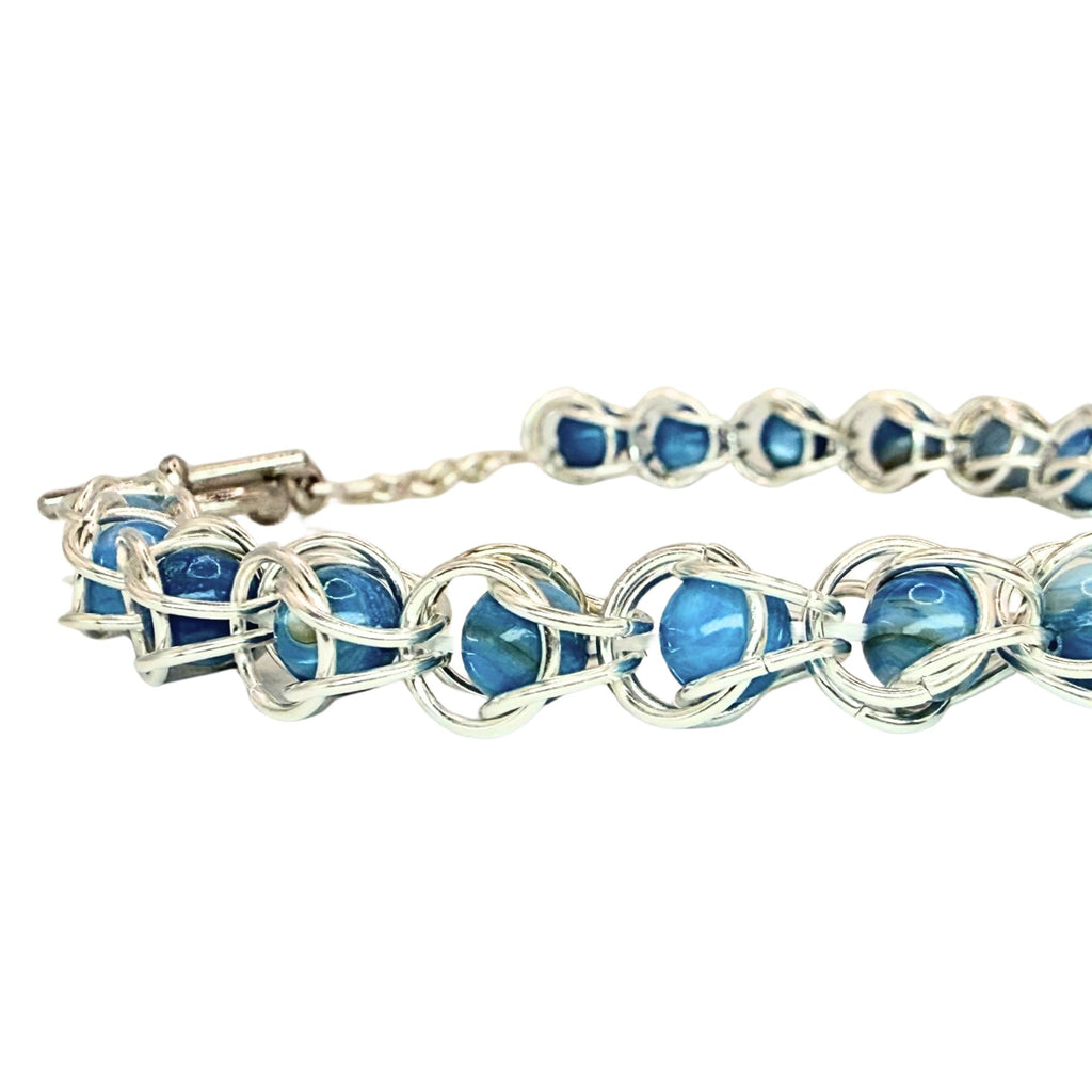 Captured Bead Bracelet with Blue Shell Iridescent Beads