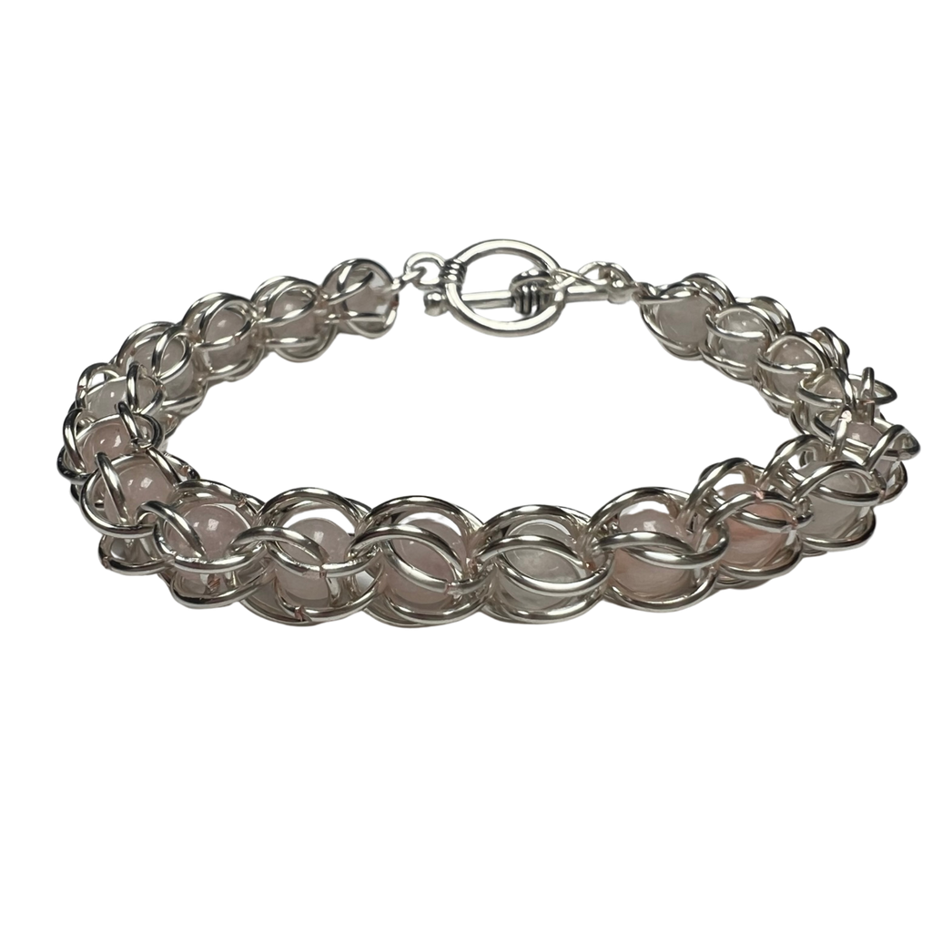 Rose Quartz Captured Bead Bracelet
