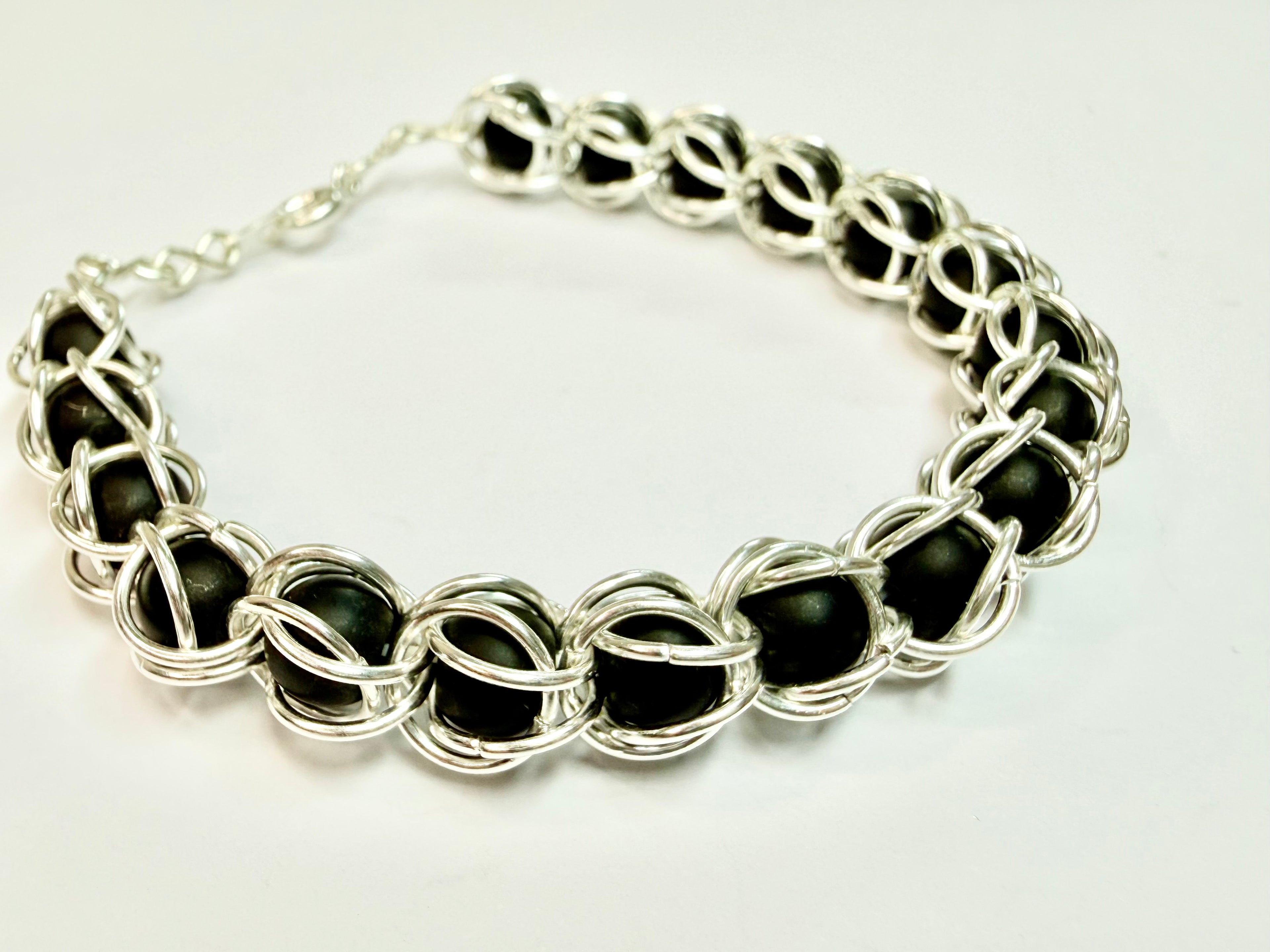 Matte Black 6mm Captured Bead Bracelet
