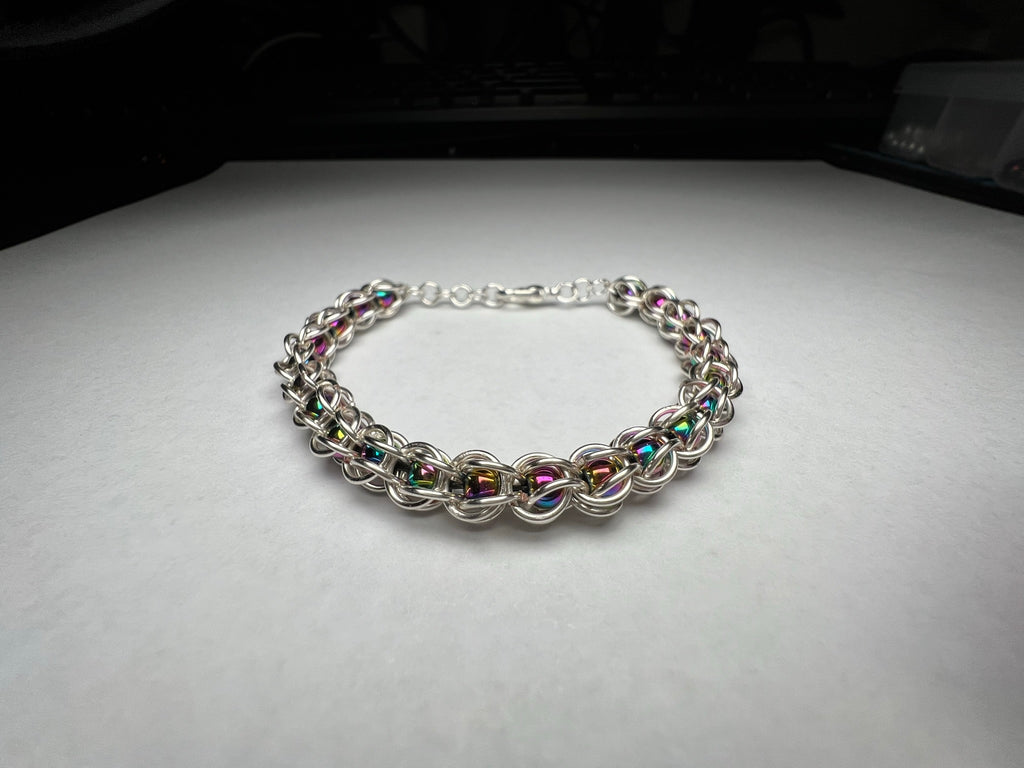 Rainbow Hematite 4mm Beads Captured Bead Bracelet