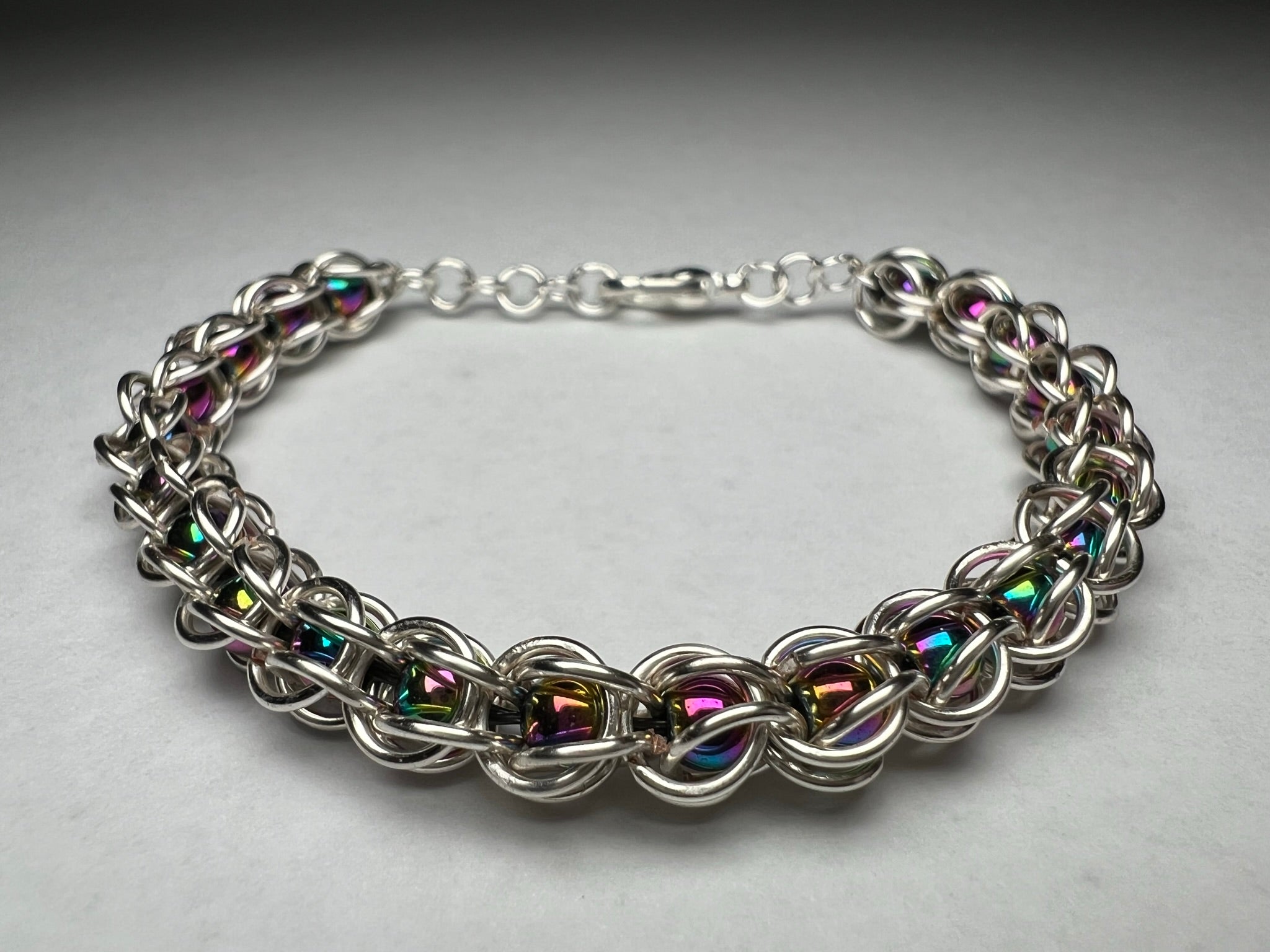 Rainbow Hematite 4mm Beads Captured Bead Bracelet
