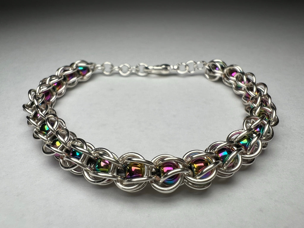 Rainbow Hematite 4mm Beads Captured Bead Bracelet