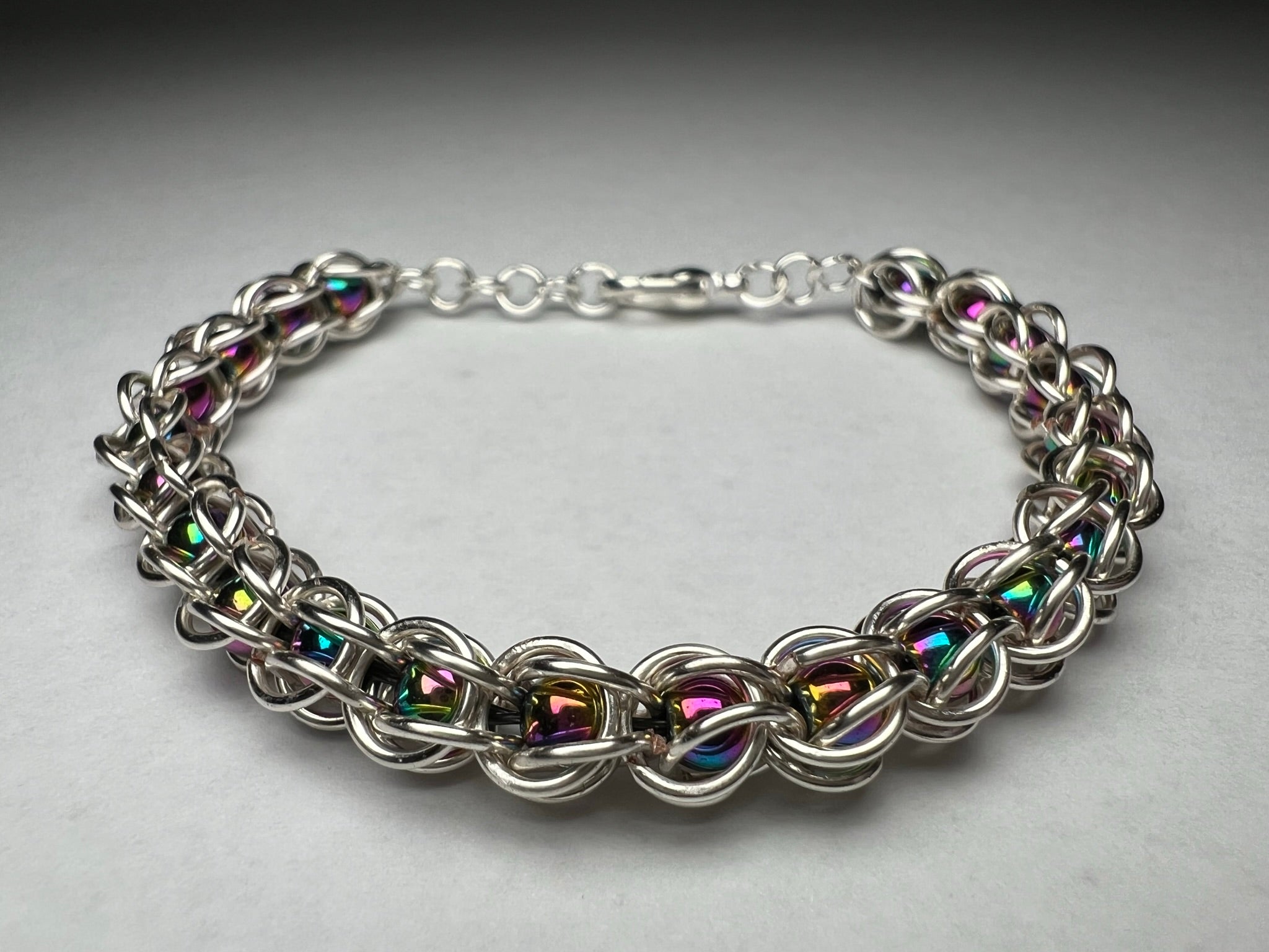Rainbow Hematite 4mm Beads Captured Bead Bracelet