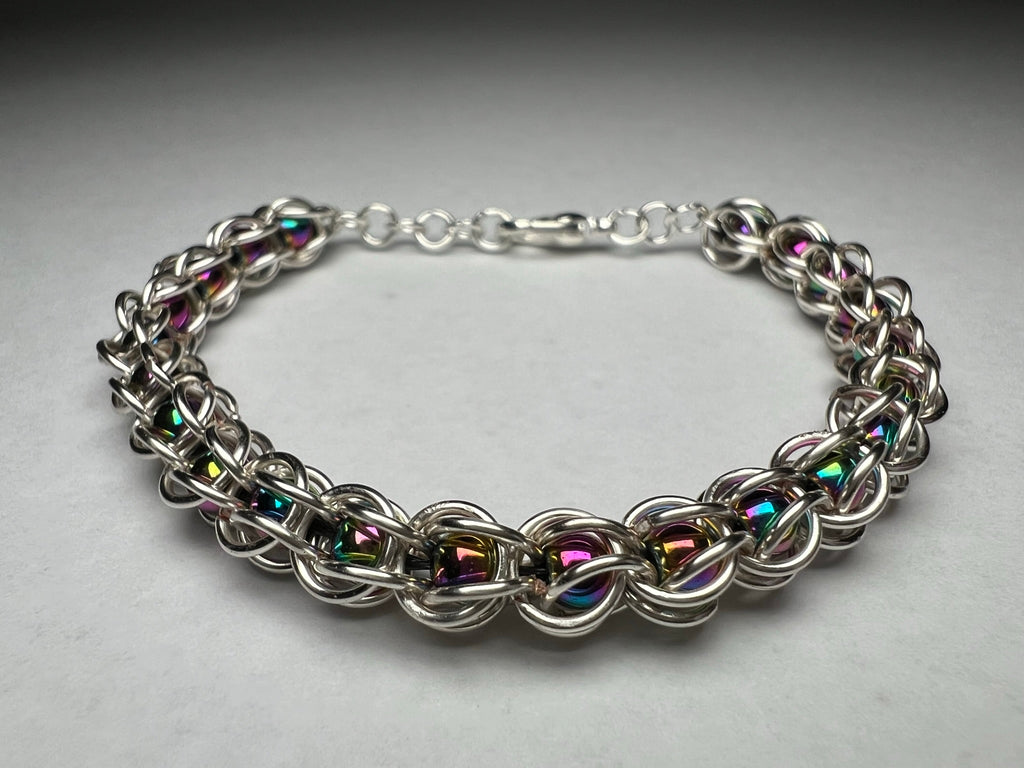 Rainbow Hematite 4mm Beads Captured Bead Bracelet