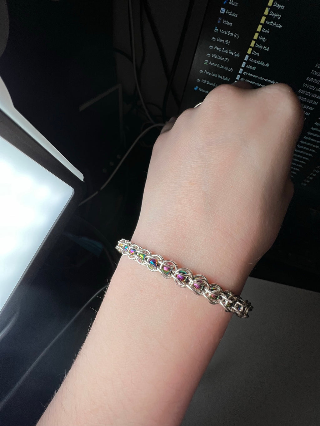 Rainbow Hematite 4mm Beads Captured Bead Bracelet