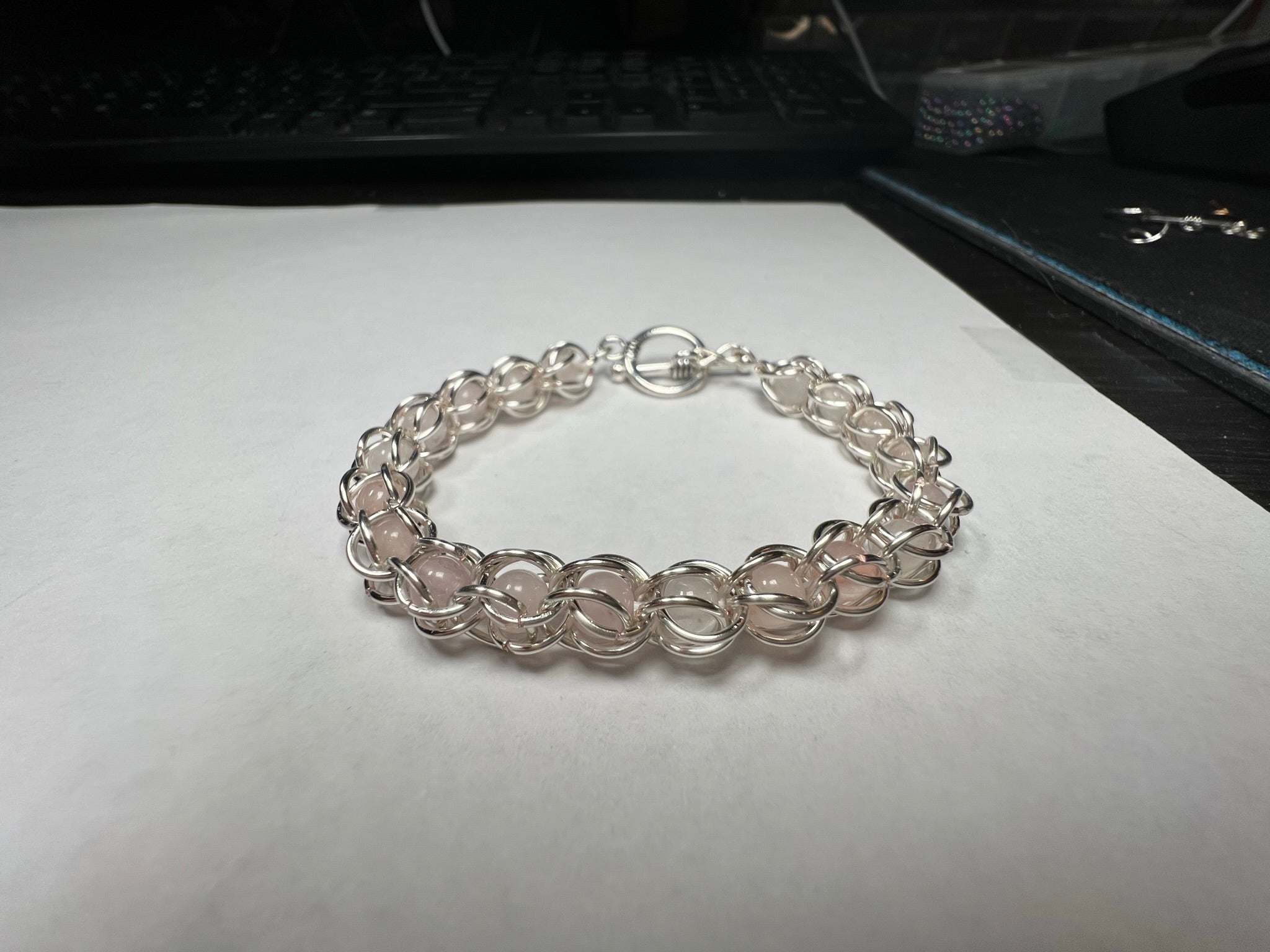 Rose Quartz Captured Bead Bracelet