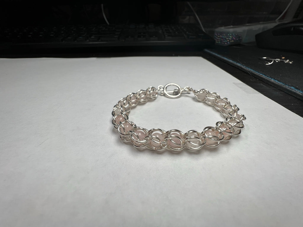 Rose Quartz Captured Bead Bracelet