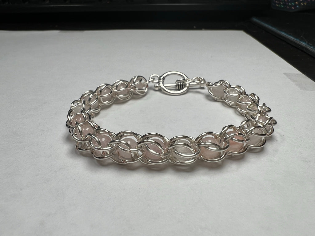 Rose Quartz Captured Bead Bracelet