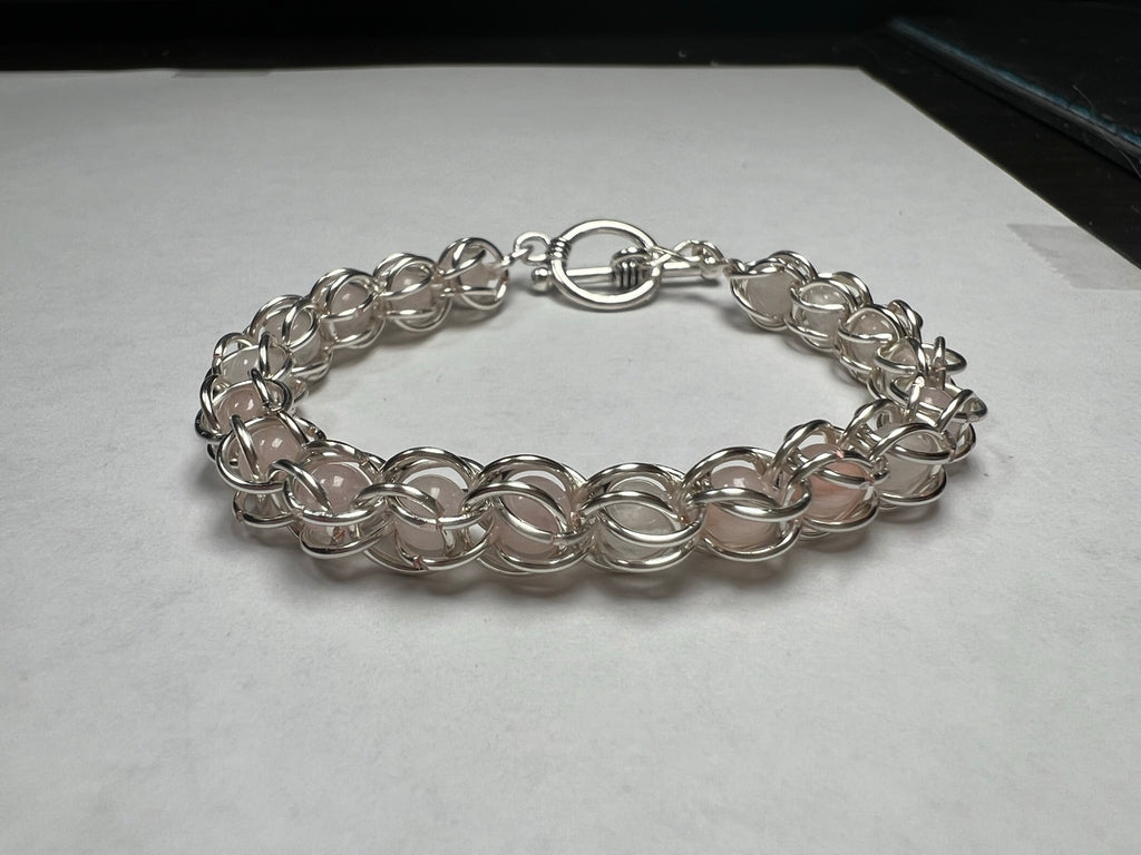 Rose Quartz Captured Bead Bracelet