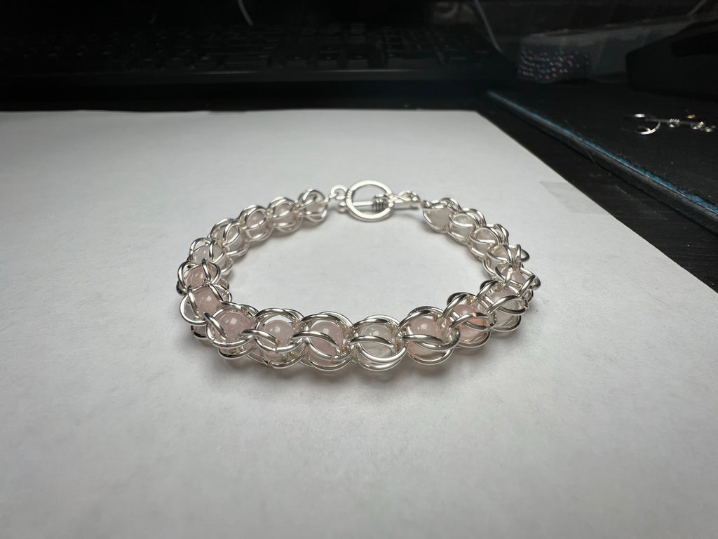 Rose Quartz Captured Bead Bracelet