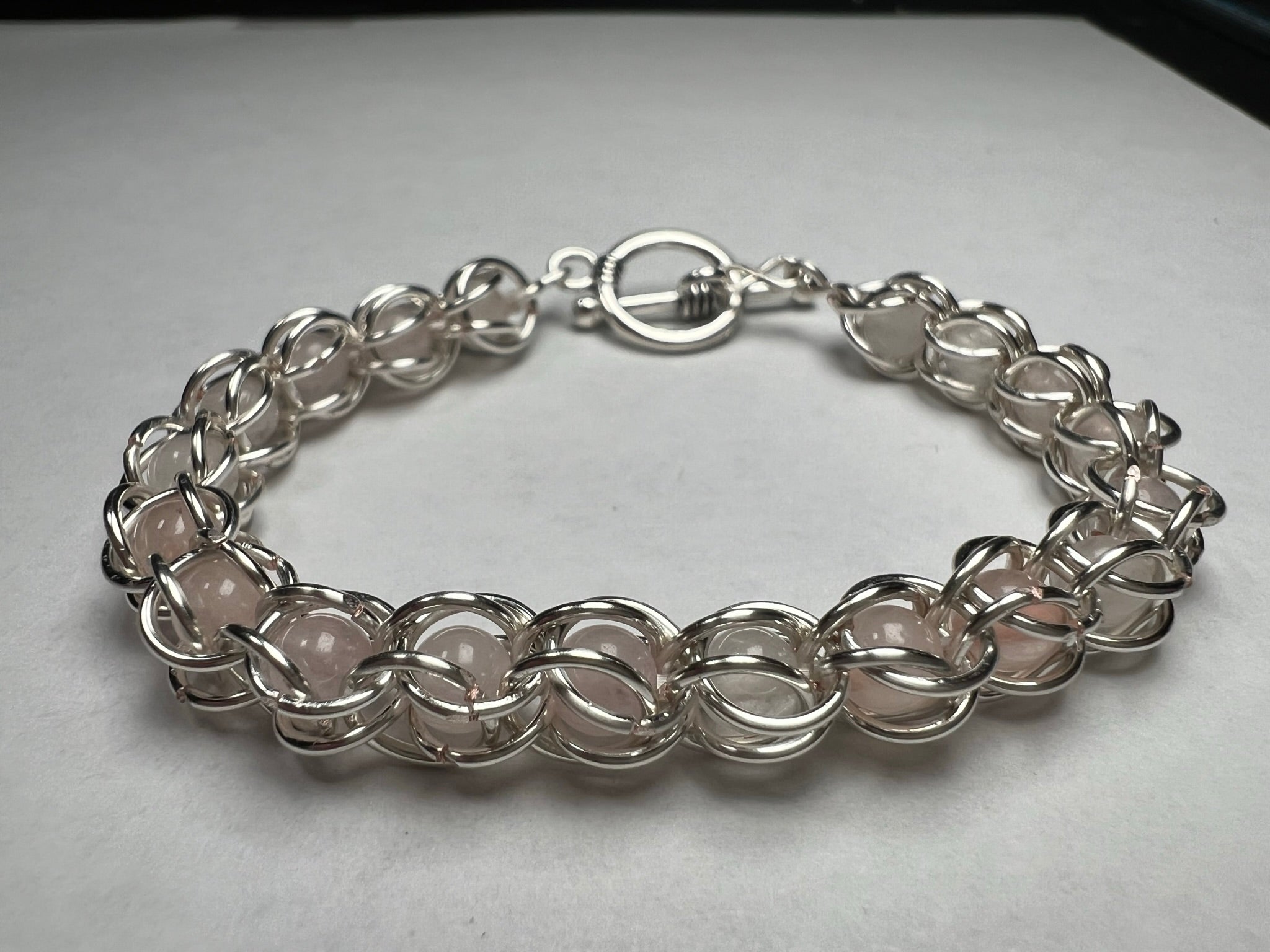 Rose Quartz Captured Bead Bracelet
