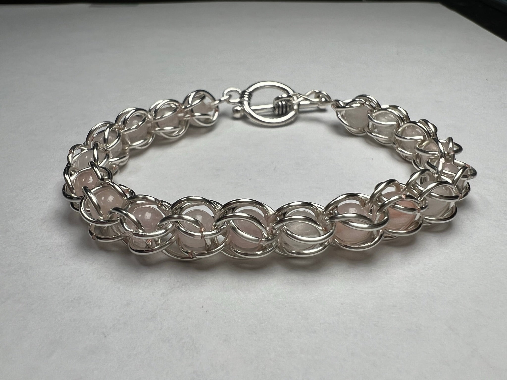 Rose Quartz Captured Bead Bracelet