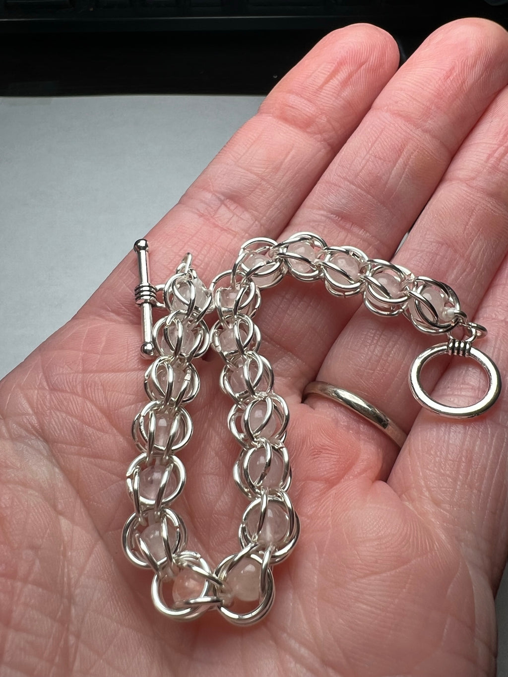 Rose Quartz Captured Bead Bracelet