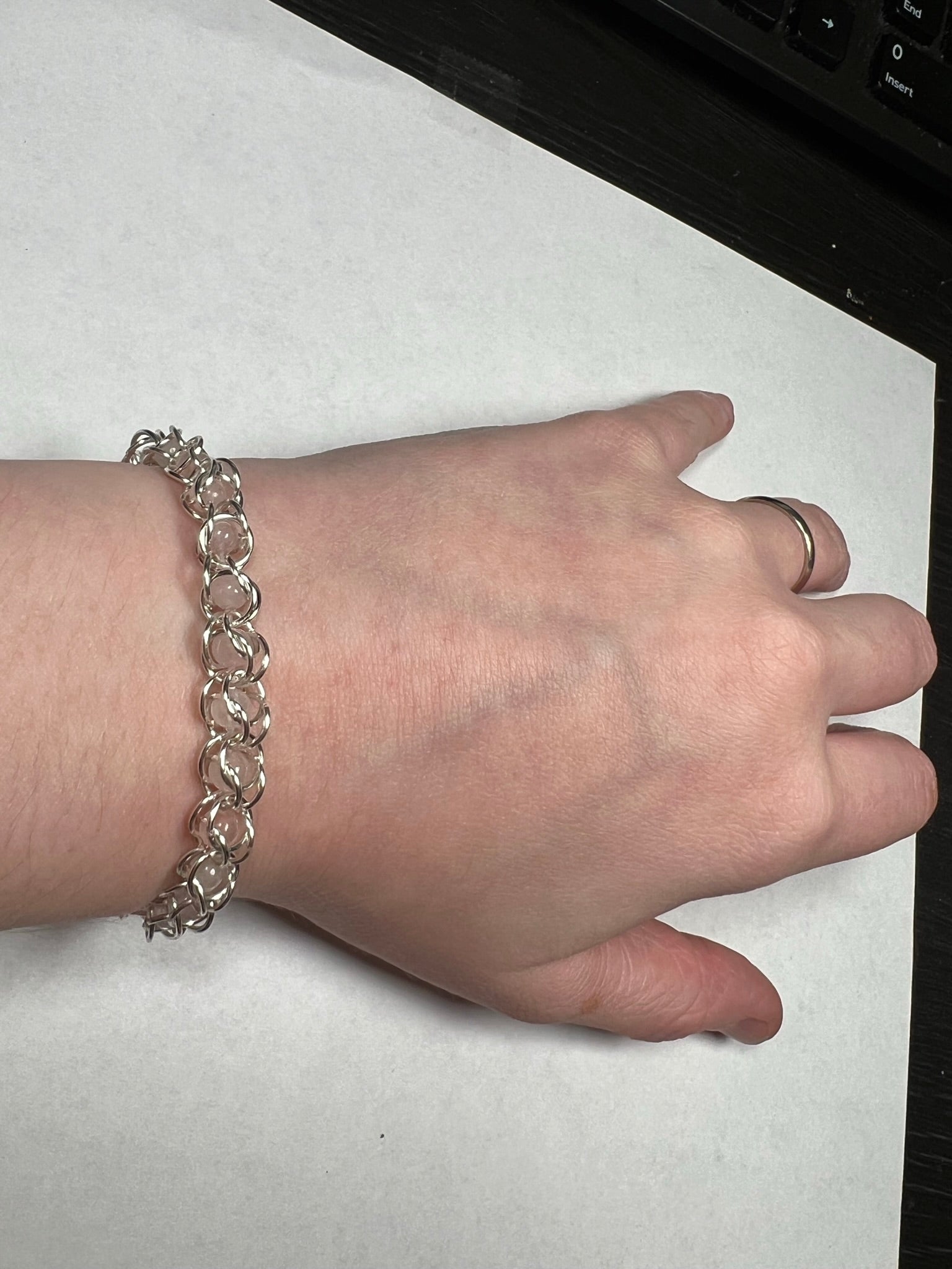 Rose Quartz Captured Bead Bracelet