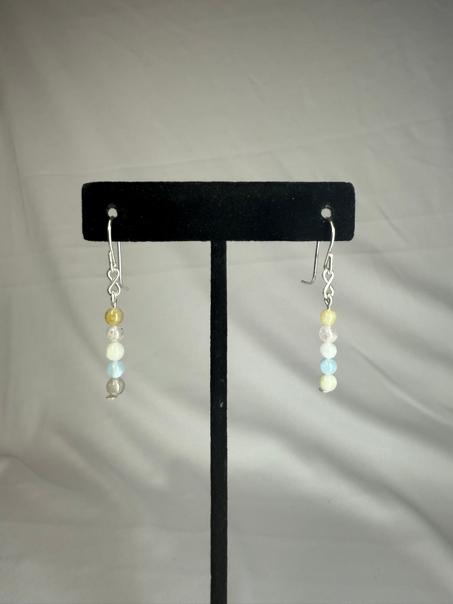 Morganite Dainty Beaded Earrings