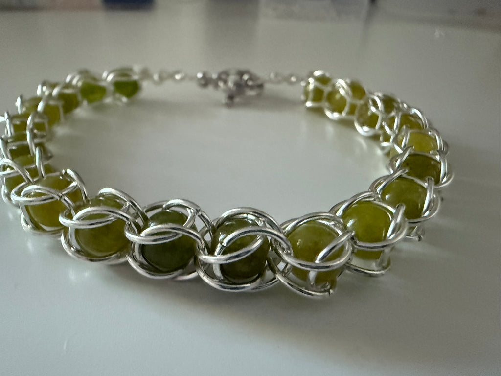 Peridot 6mm Captured Bead Bracelet and Earrings