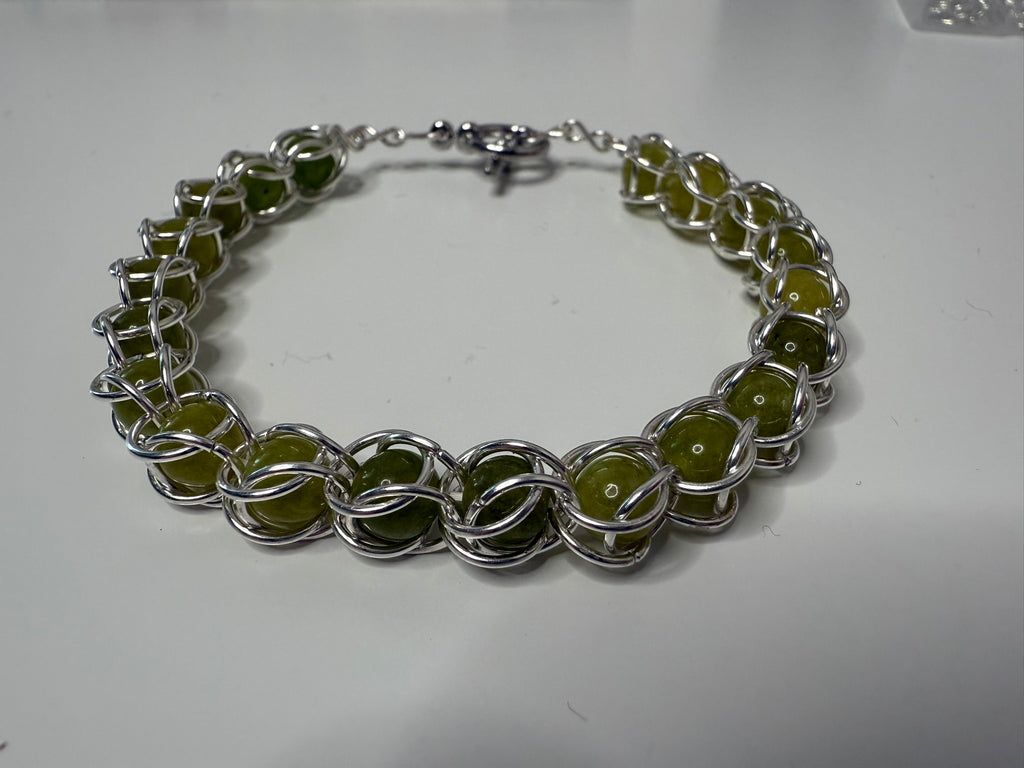 Peridot 6mm Captured Bead Bracelet and Earrings