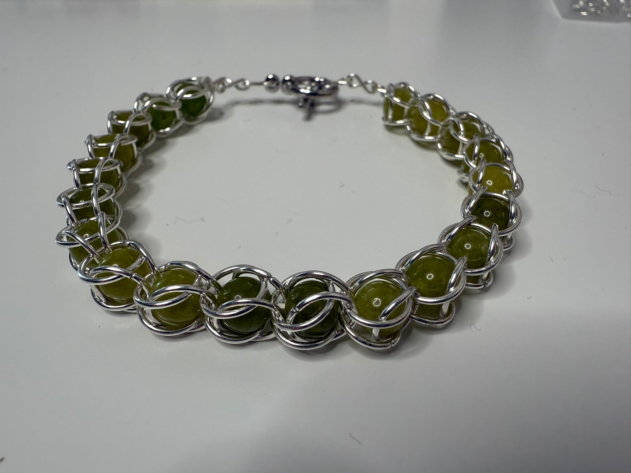 Peridot 6mm Captured Bead Bracelet and Earrings