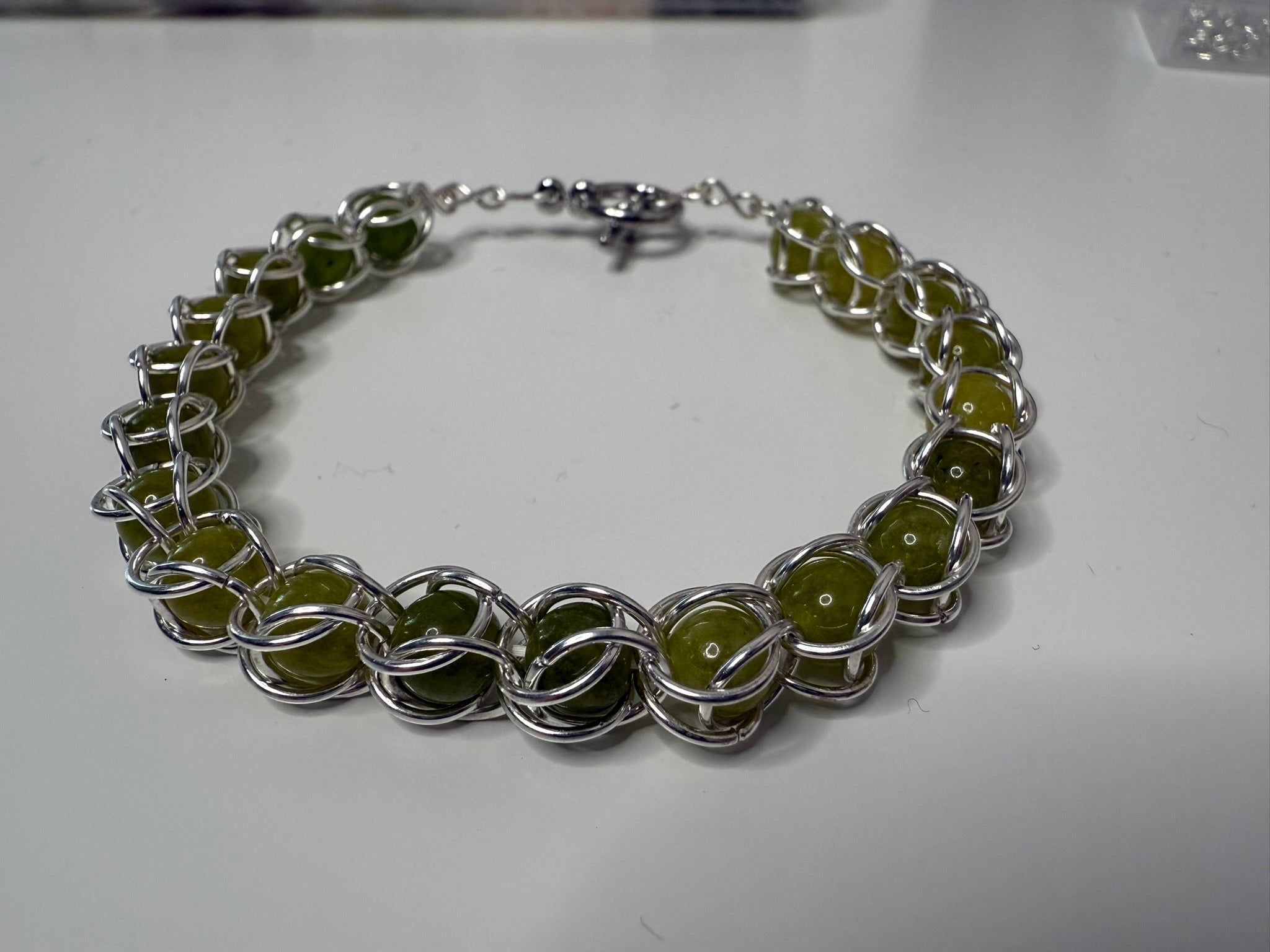 Peridot 6mm Captured Bead Bracelet and Earrings