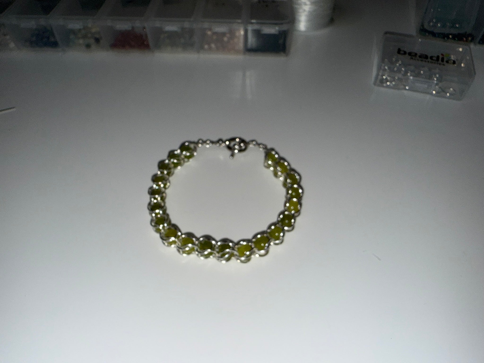 Peridot 6mm Captured Bead Bracelet and Earrings