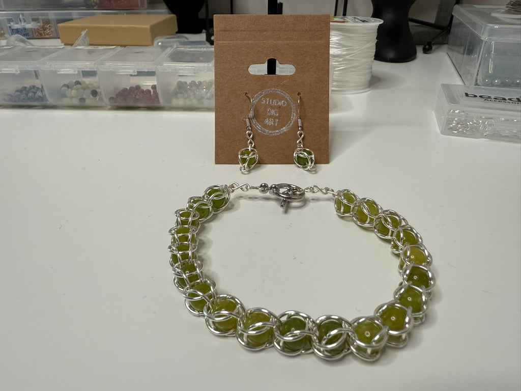 Peridot 6mm Captured Bead Bracelet and Earrings