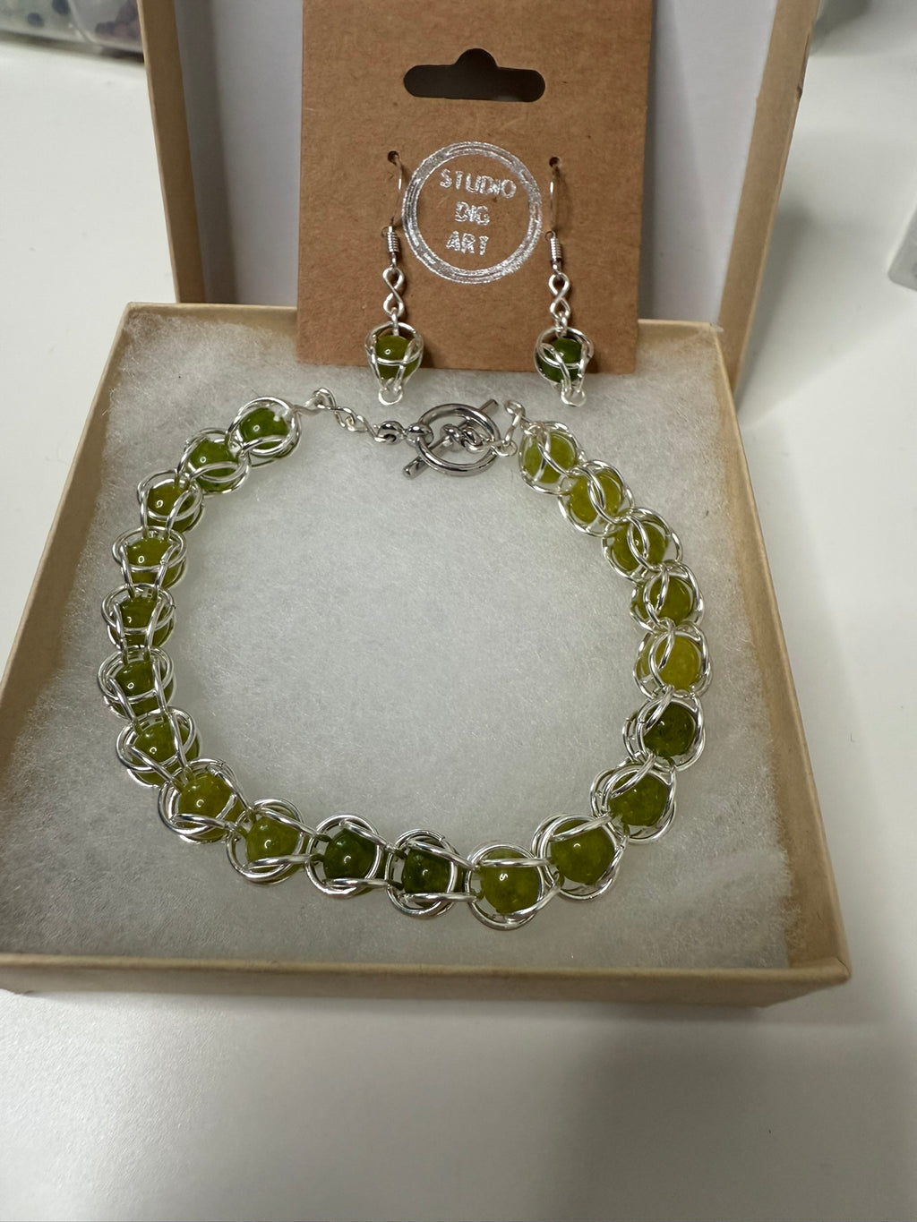 Peridot 6mm Captured Bead Bracelet and Earrings