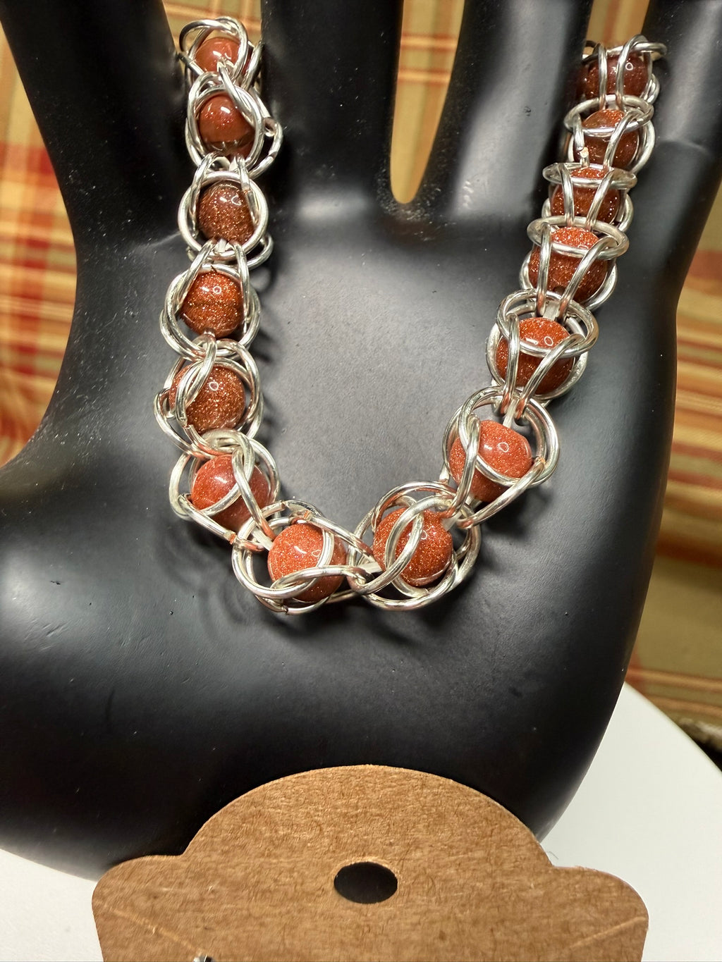 Sunstone Captured Bead Bracelet and Earrings Jewelry Set