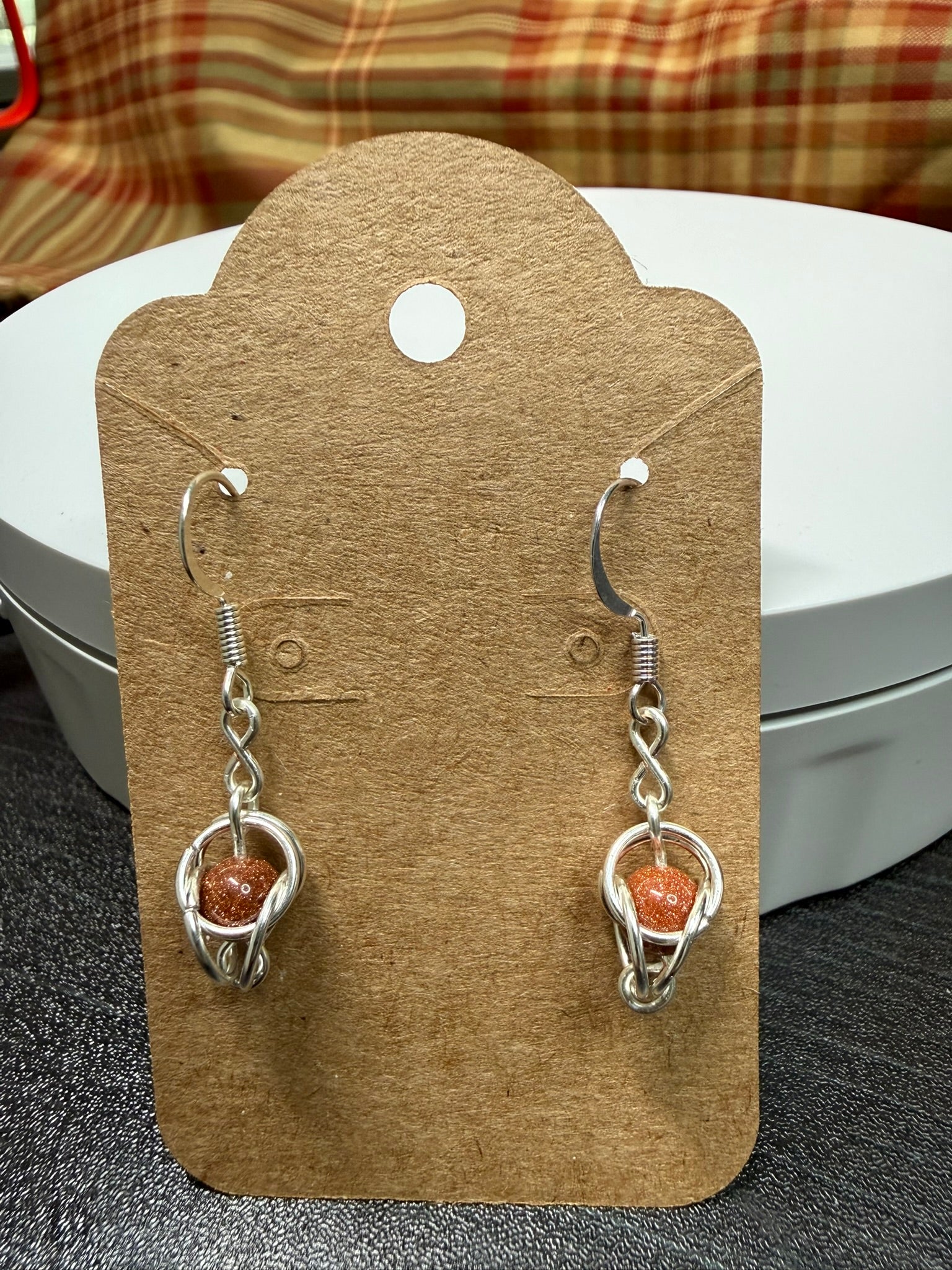 Sunstone Captured Bead Bracelet and Earrings Jewelry Set