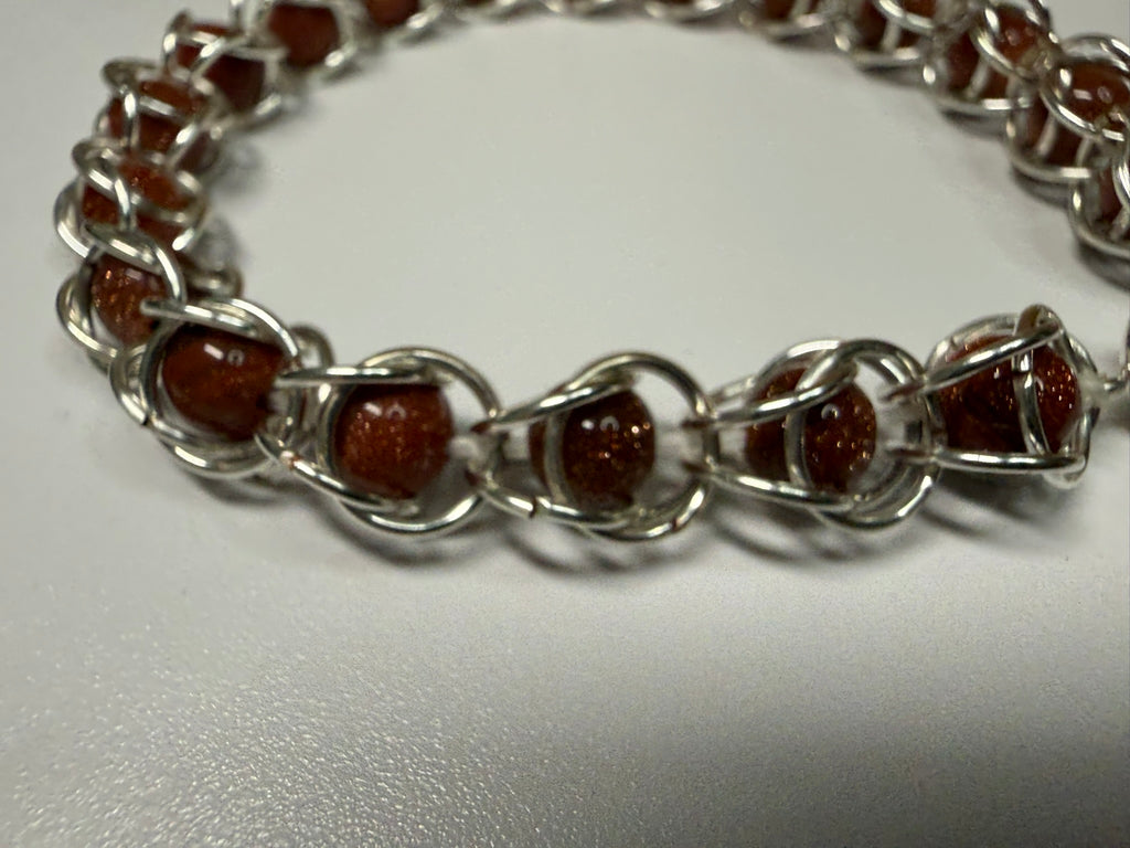 Sunstone Captured Bead Bracelet and Earrings Jewelry Set