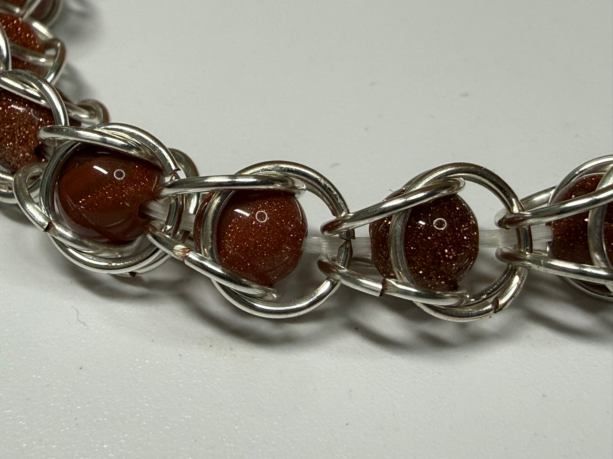 Sunstone Captured Bead Bracelet and Earrings Jewelry Set