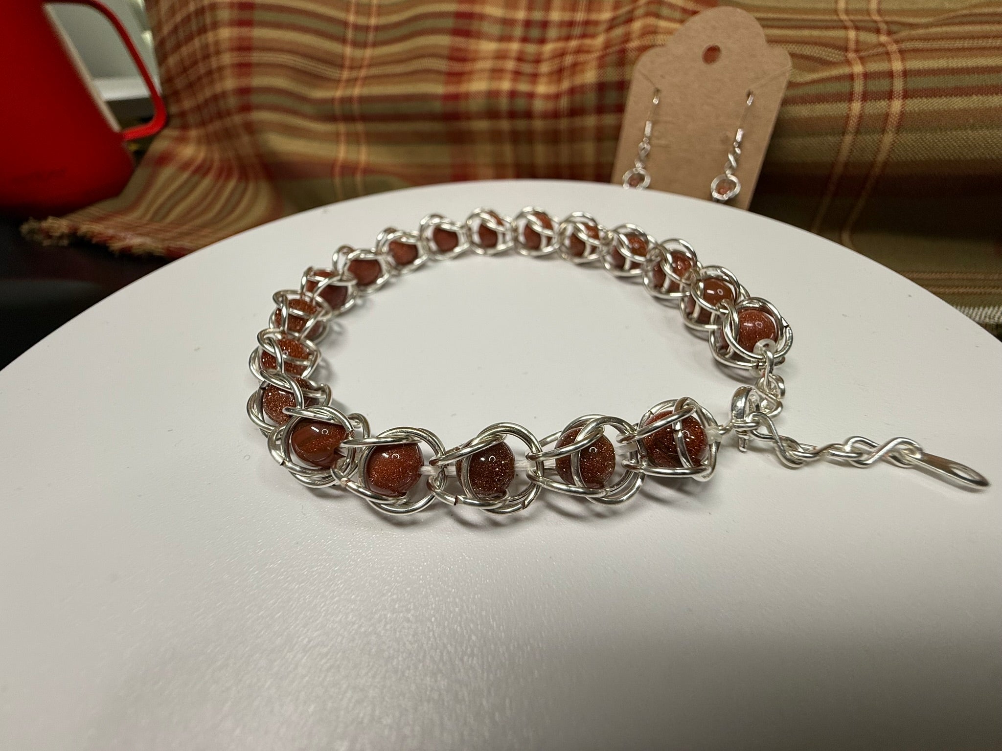 Sunstone Captured Bead Bracelet and Earrings Jewelry Set