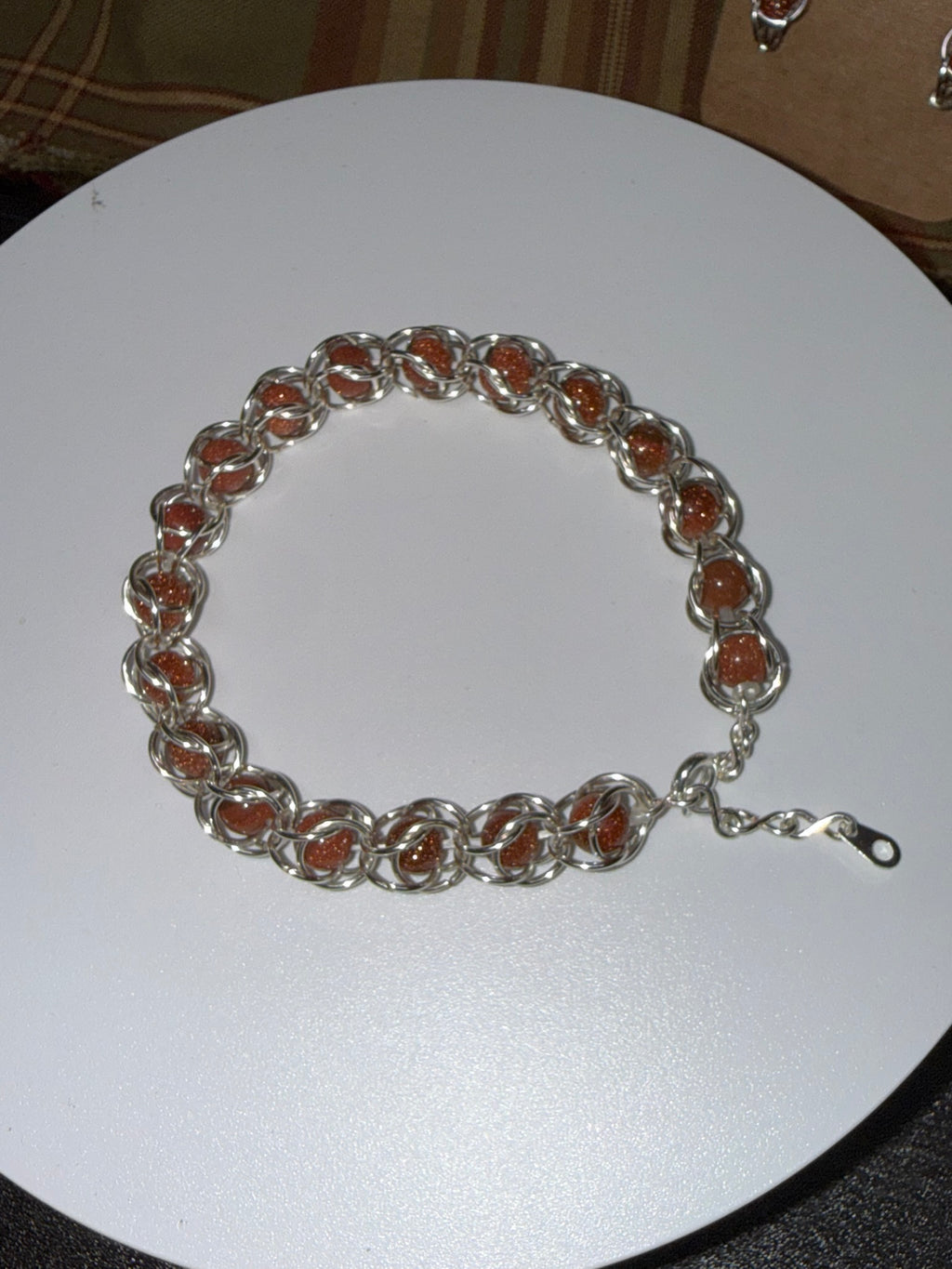 Sunstone Captured Bead Bracelet and Earrings Jewelry Set