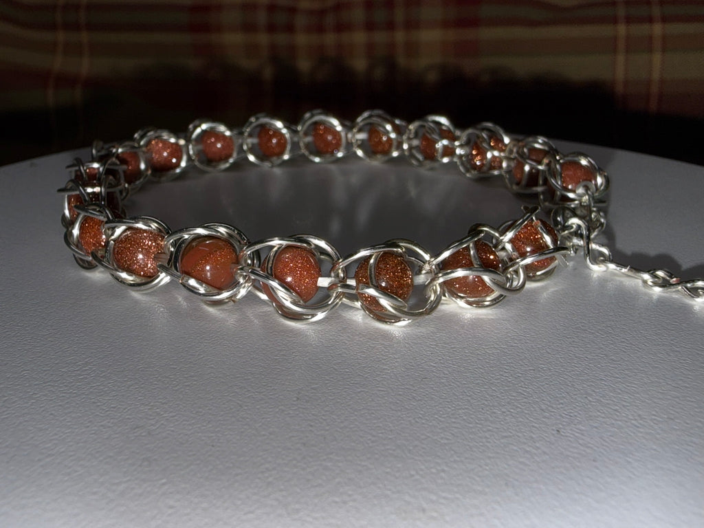 Sunstone Captured Bead Bracelet and Earrings Jewelry Set