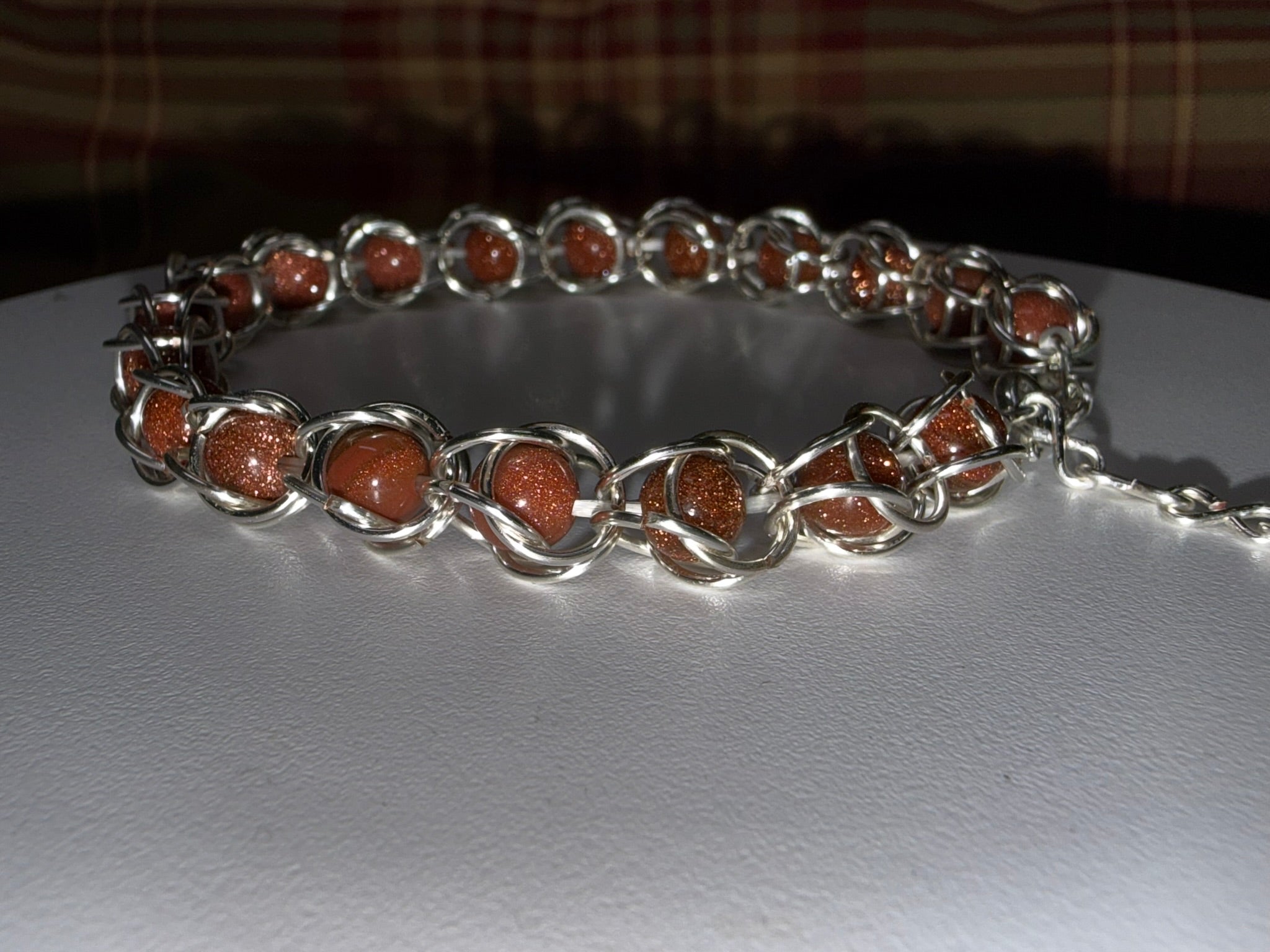 Sunstone Captured Bead Bracelet and Earrings Jewelry Set