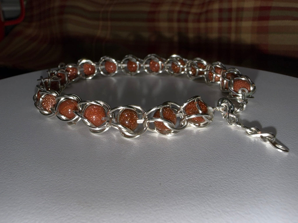 Sunstone Captured Bead Bracelet and Earrings Jewelry Set