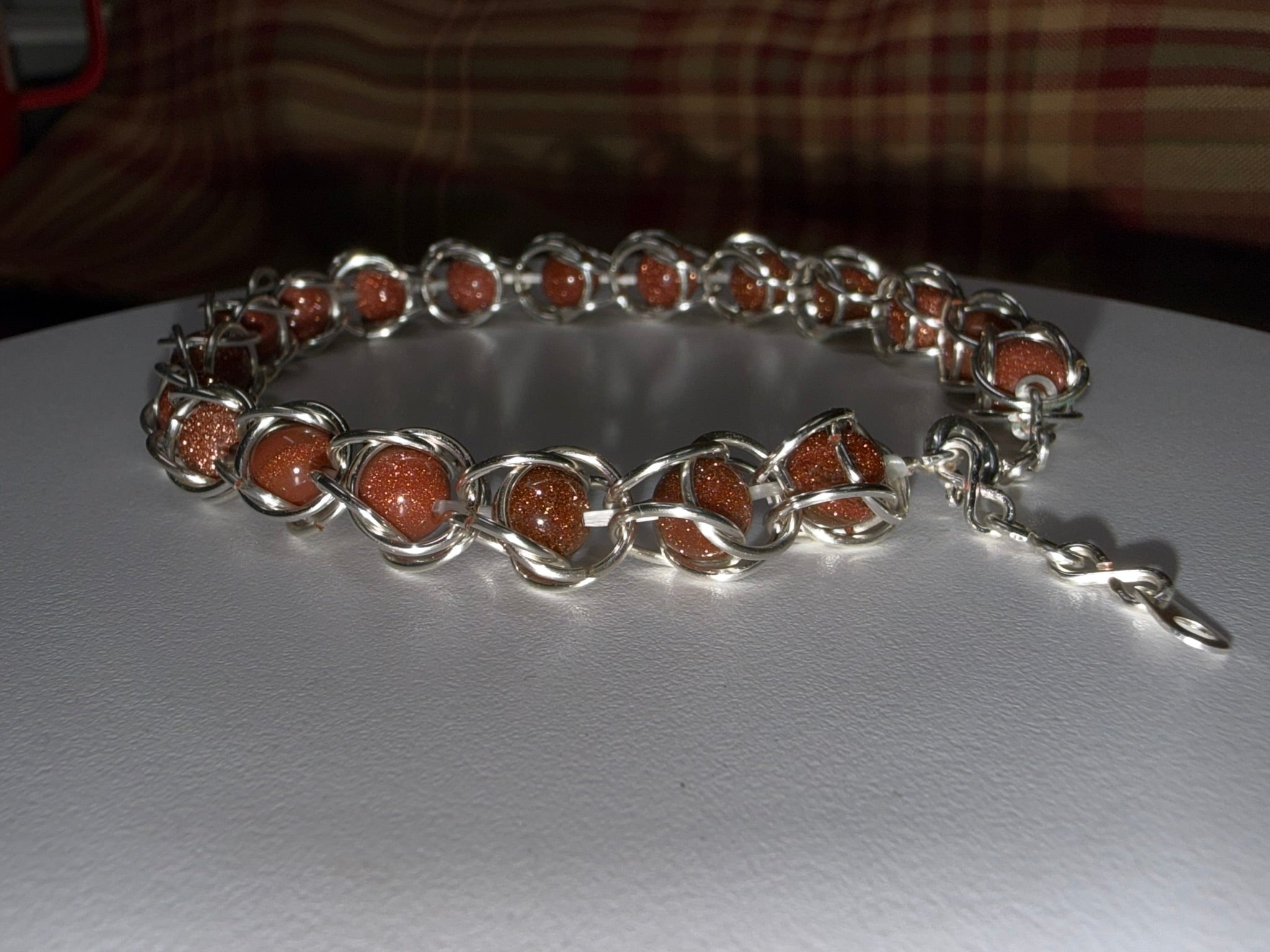 Sunstone Captured Bead Bracelet and Earrings Jewelry Set