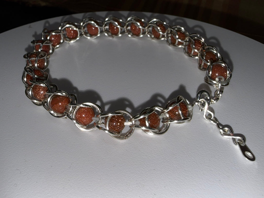 Sunstone Captured Bead Bracelet and Earrings Jewelry Set