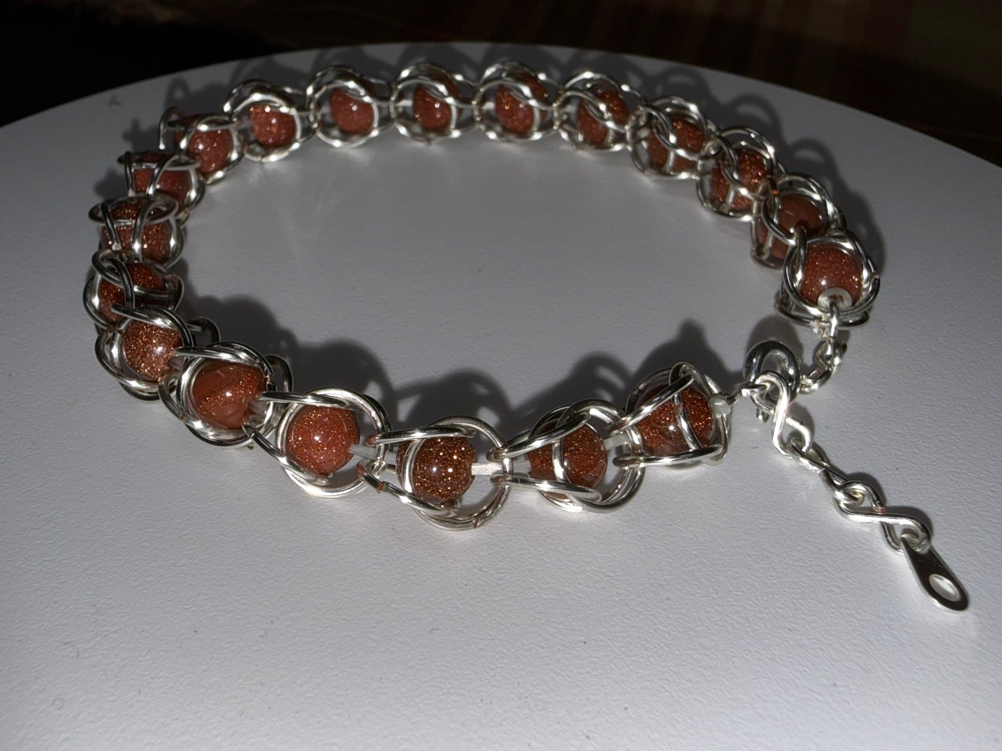 Sunstone Captured Bead Bracelet and Earrings Jewelry Set