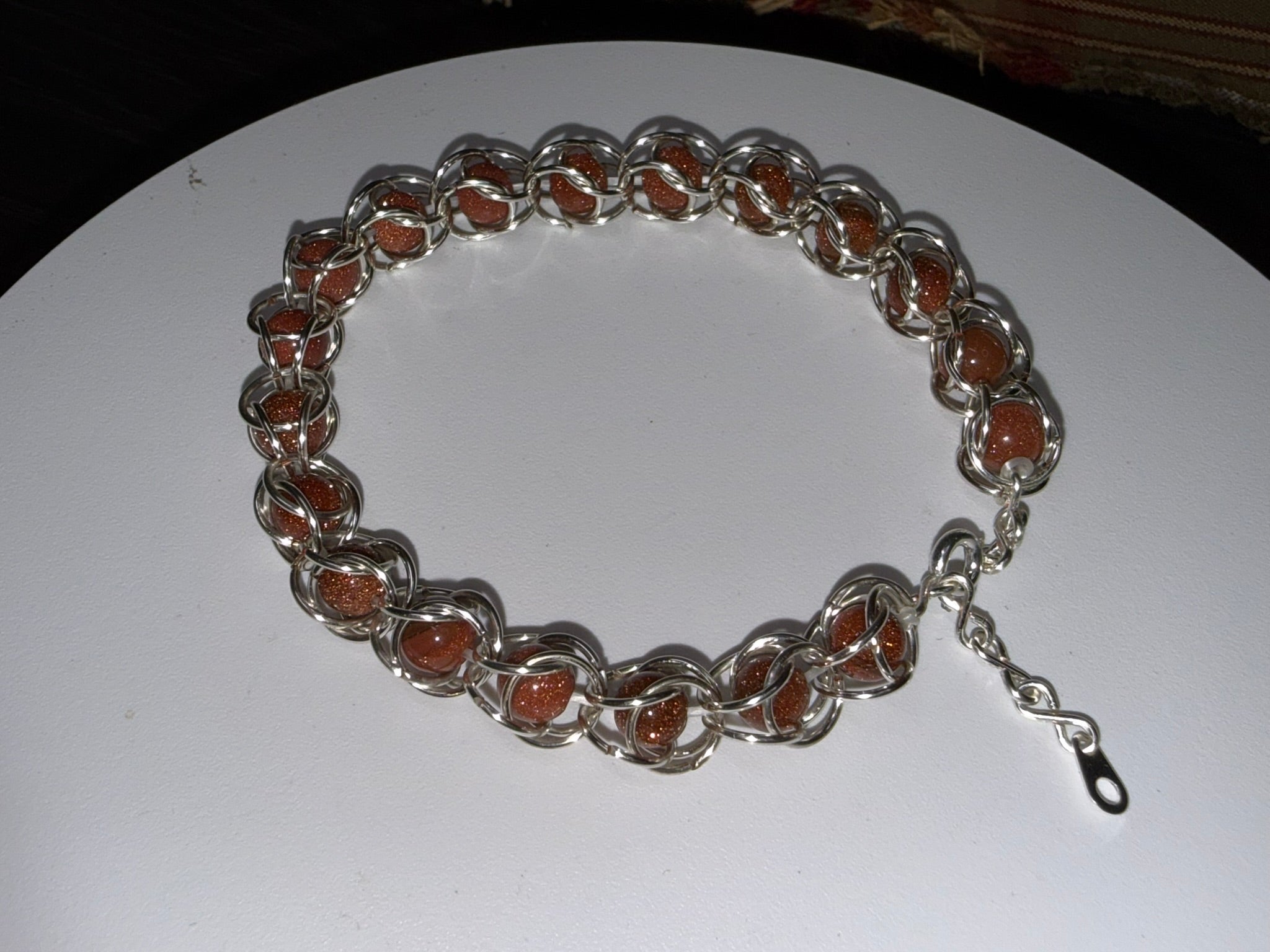 Sunstone Captured Bead Bracelet and Earrings Jewelry Set