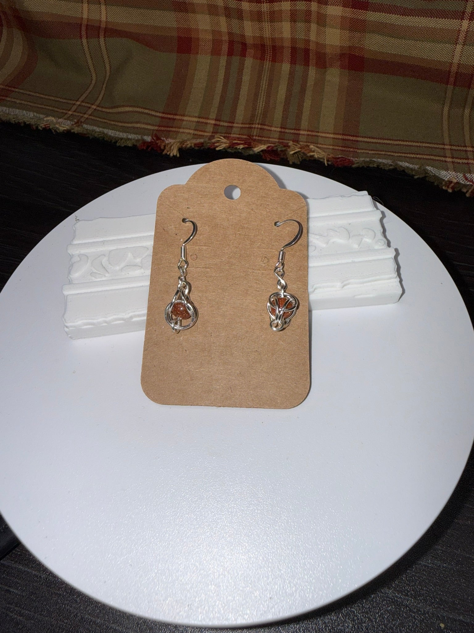 Sunstone Captured Bead Bracelet and Earrings Jewelry Set