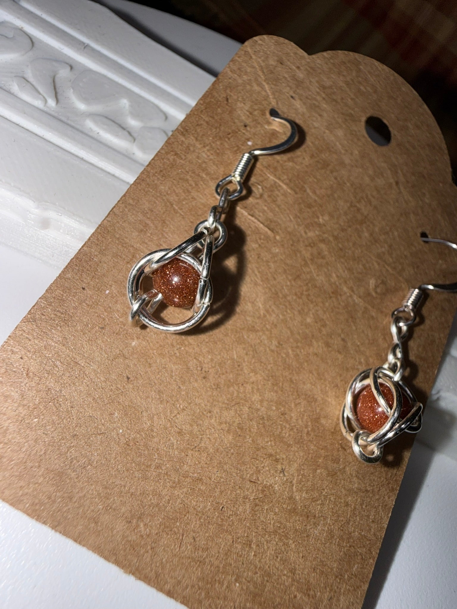 Sunstone Captured Bead Bracelet and Earrings Jewelry Set